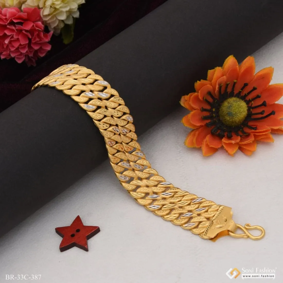 1 Gram Gold Plated 2 Line Pokal Sophisticated Design Bracelet for Men - Style C387