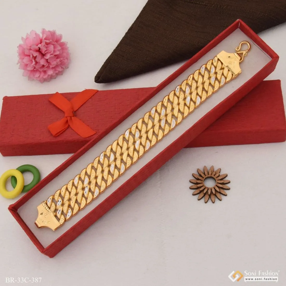 1 Gram Gold Plated 2 Line Pokal Sophisticated Design Bracelet for Men - Style C387