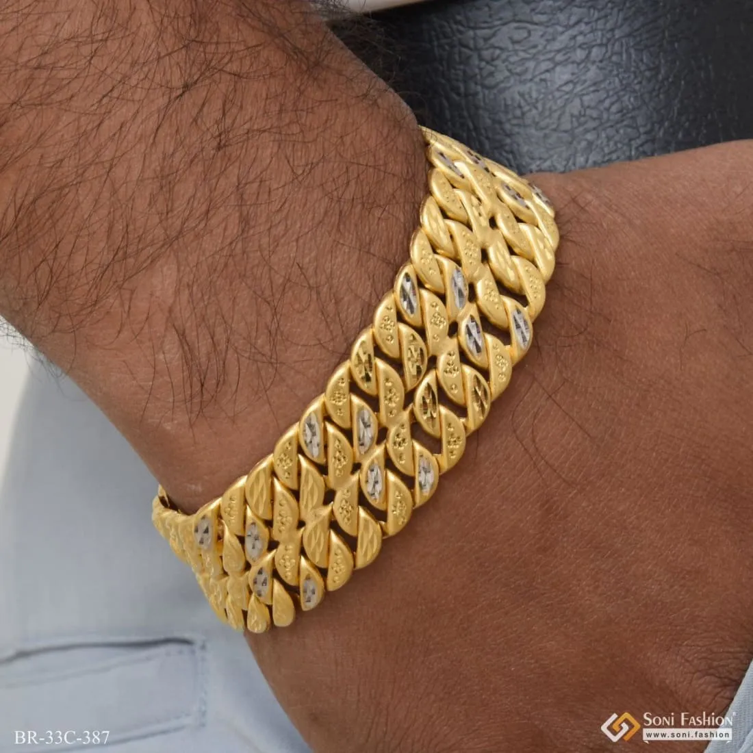 1 Gram Gold Plated 2 Line Pokal Sophisticated Design Bracelet for Men - Style C387