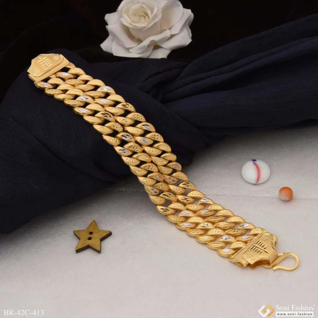 1 Gram Gold Plated 2 Line Pokal Sophisticated Design Bracelet for Men - Style C413