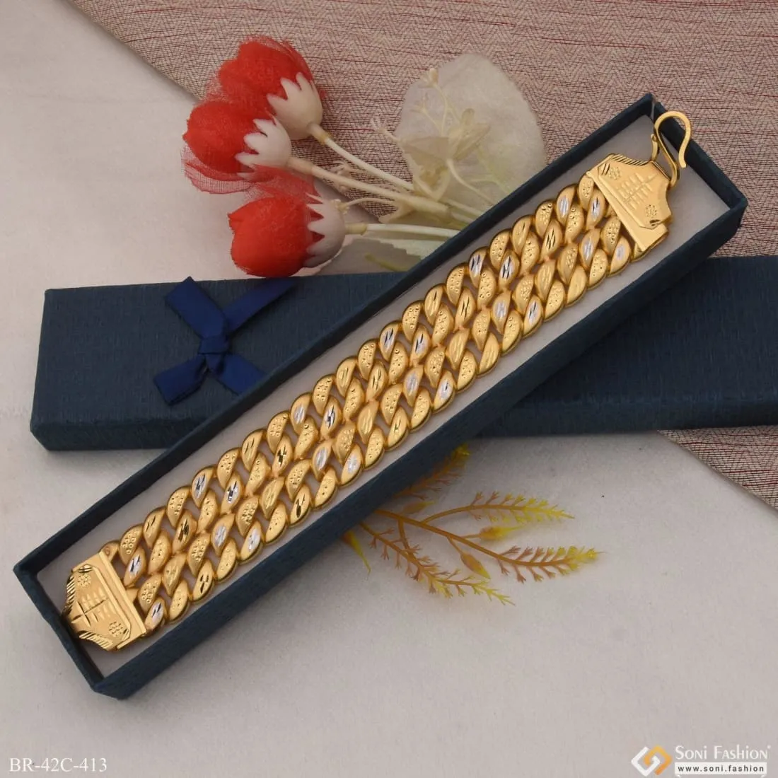 1 Gram Gold Plated 2 Line Pokal Sophisticated Design Bracelet for Men - Style C413