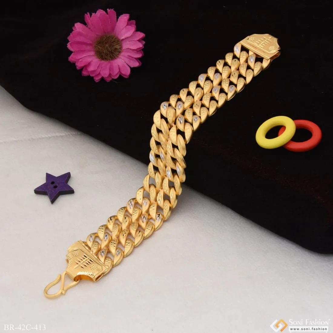 1 Gram Gold Plated 2 Line Pokal Sophisticated Design Bracelet for Men - Style C413