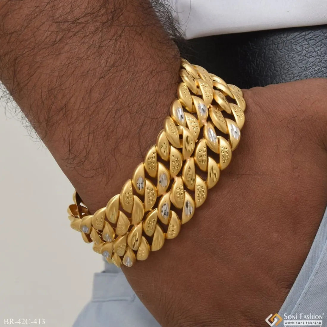 1 Gram Gold Plated 2 Line Pokal Sophisticated Design Bracelet for Men - Style C413