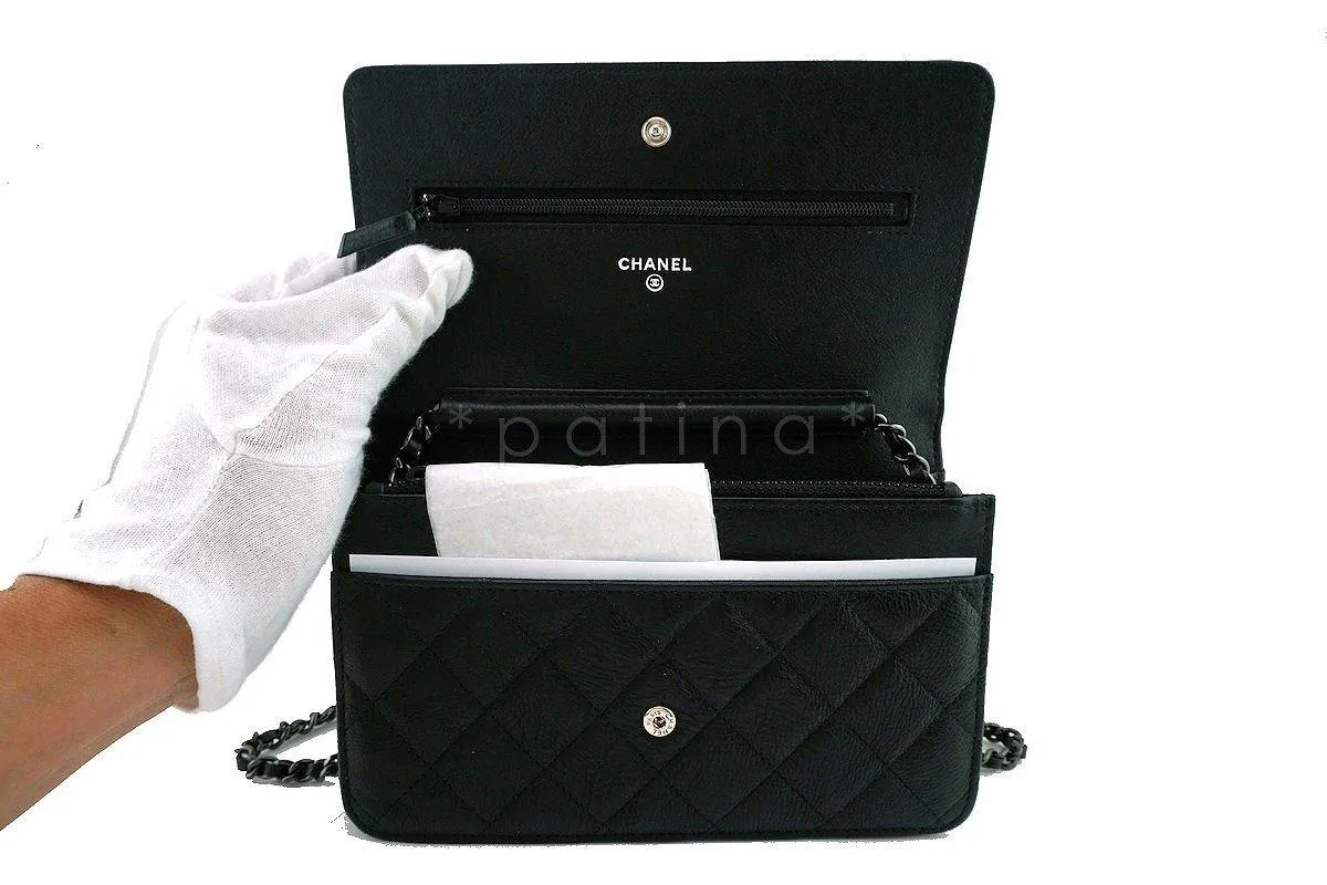 17S Chanel So Black Classic Quilted WOC Wallet on Chain Flap Bag