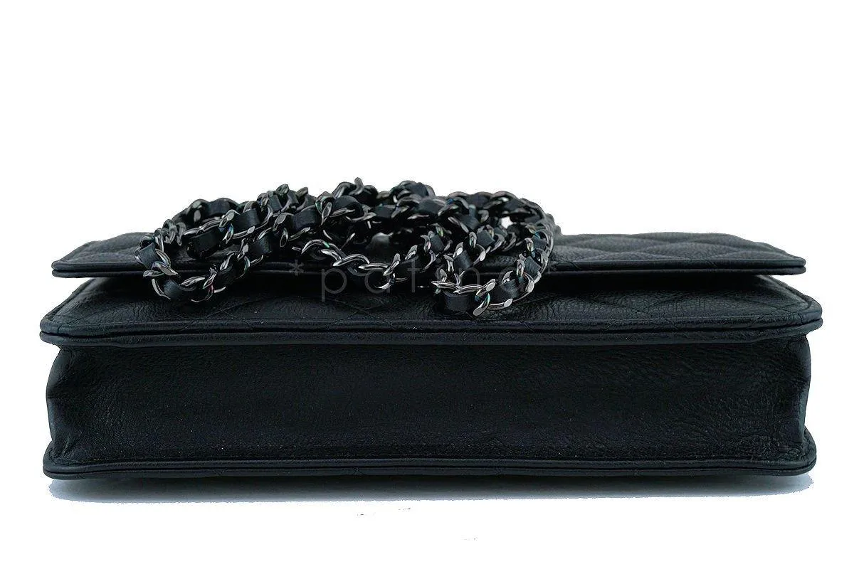17S Chanel So Black Classic Quilted WOC Wallet on Chain Flap Bag