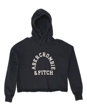 ABERCROMBIE & FITCH Womens Crop Hoodie Jumper UK 10 Small Navy Blue Cotton