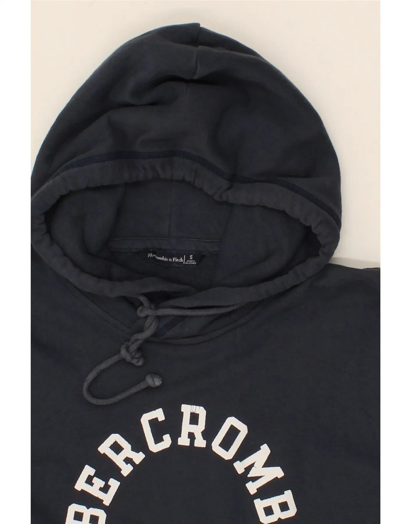 ABERCROMBIE & FITCH Womens Crop Hoodie Jumper UK 10 Small Navy Blue Cotton