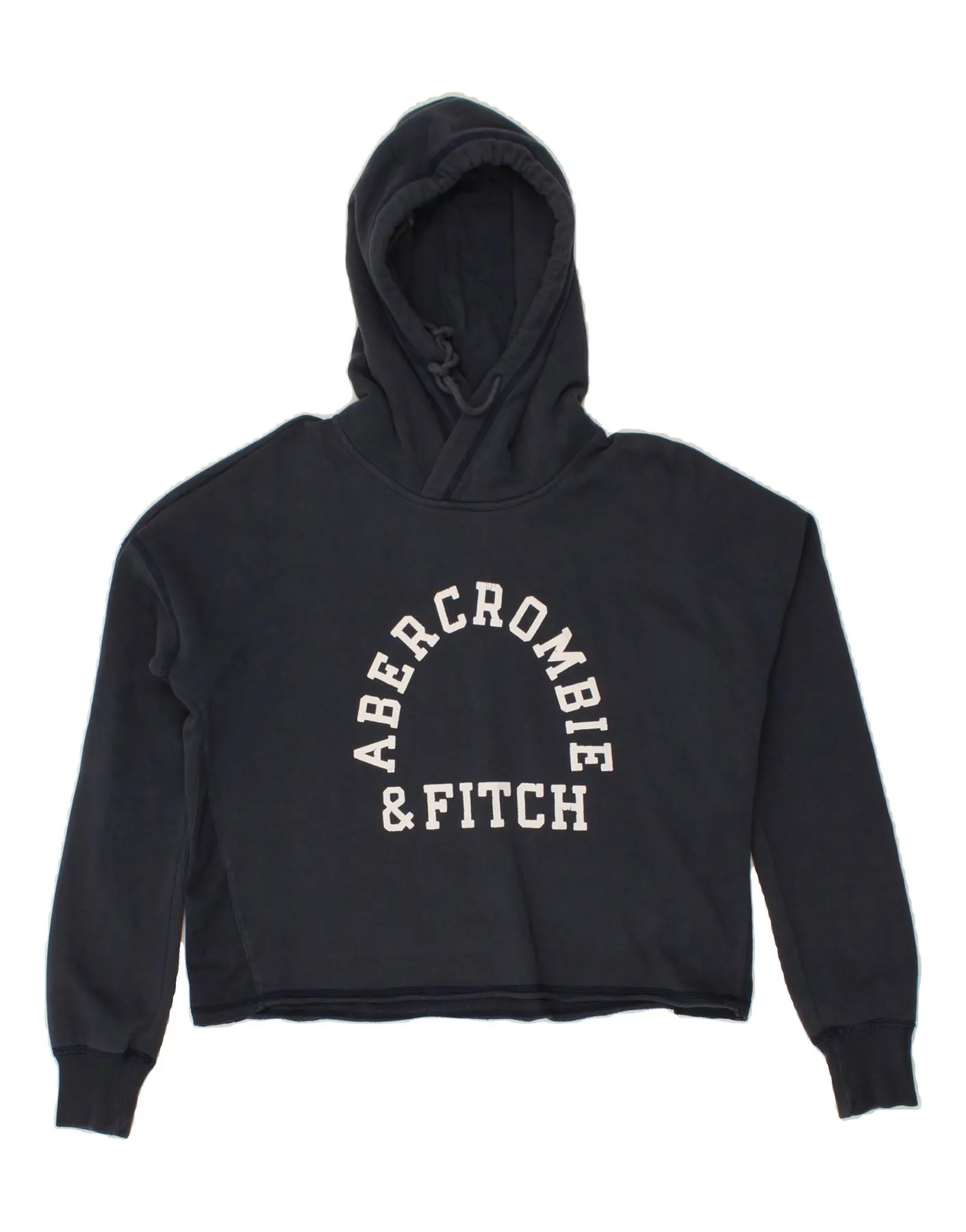 ABERCROMBIE & FITCH Womens Crop Hoodie Jumper UK 10 Small Navy Blue Cotton