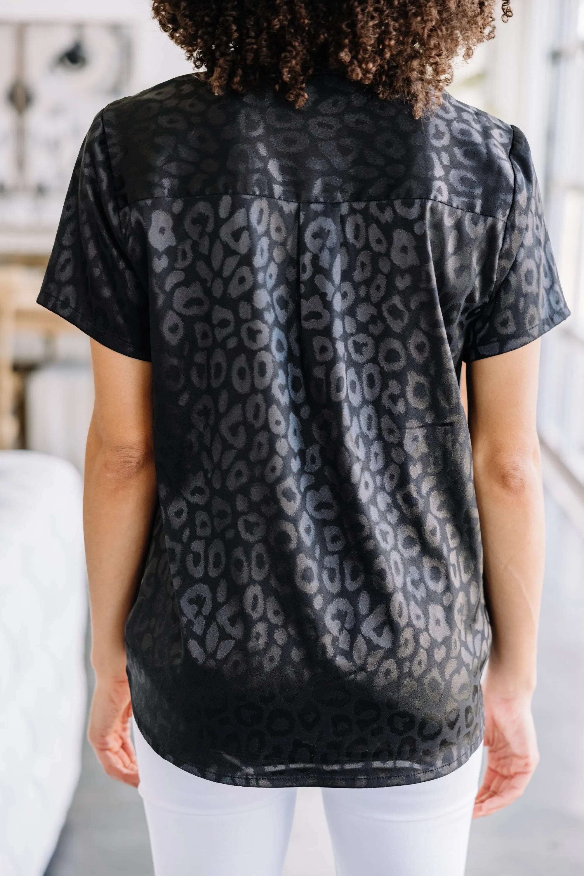 All My Love Black Satin Leopard Blouse