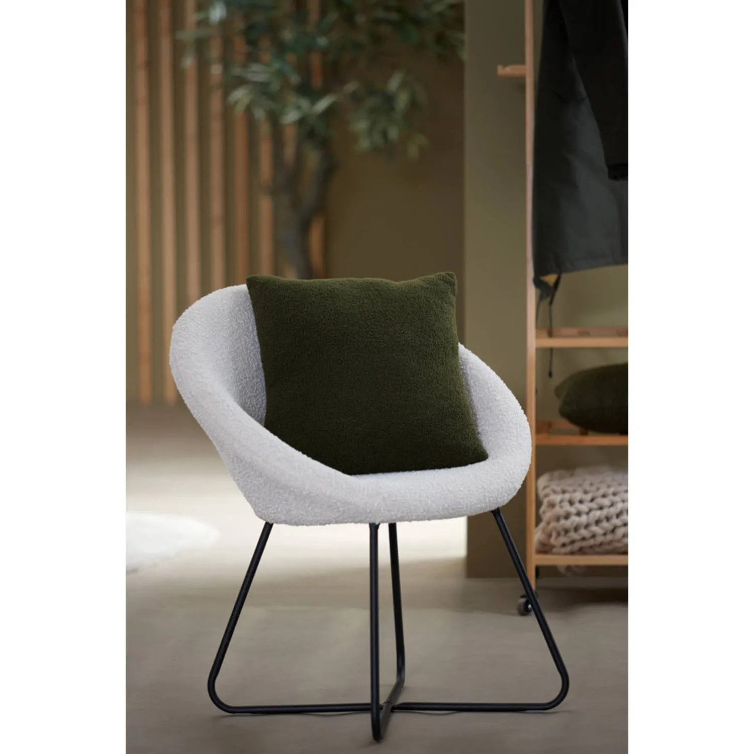 Antony Chair - Bouclé Black/Bouclé Cream/Velvet Shiny Gold Finish