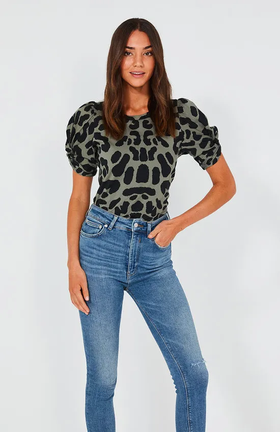 Aspen Puff Sleeve Tee- Leopard