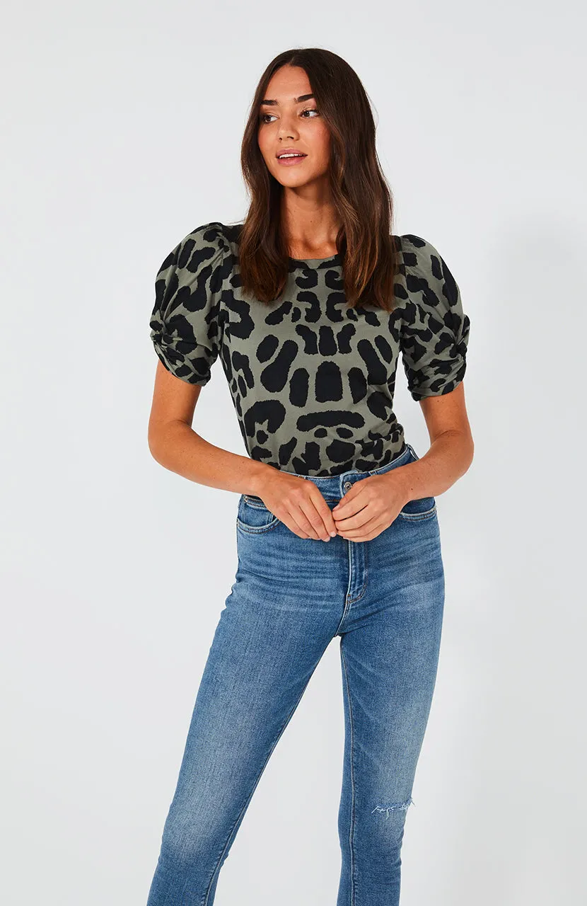 Aspen Puff Sleeve Tee- Leopard
