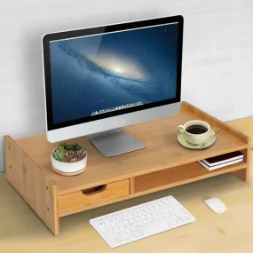 Bamboo Single Drawer Monitor Riser Stand