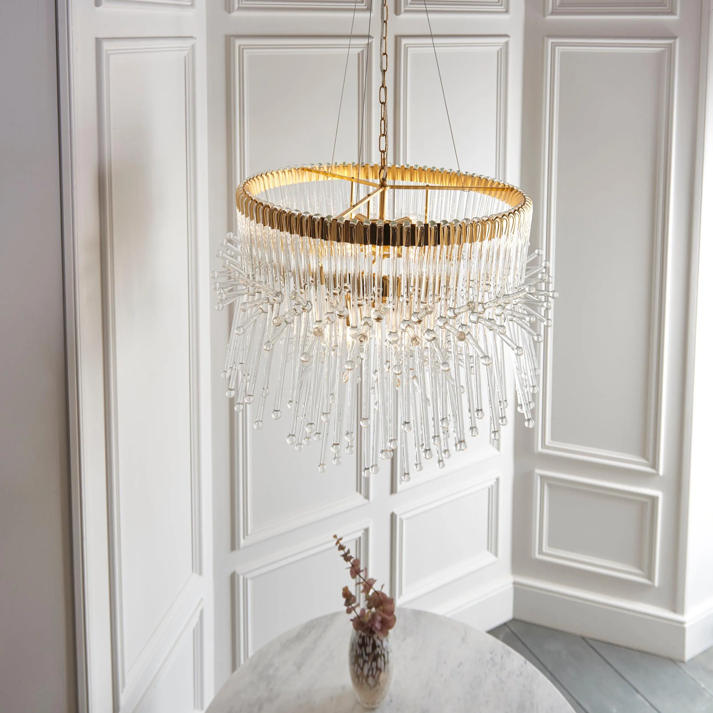 Baronial XL 8 Light Gold Ceiling Pendant With Glass Rods