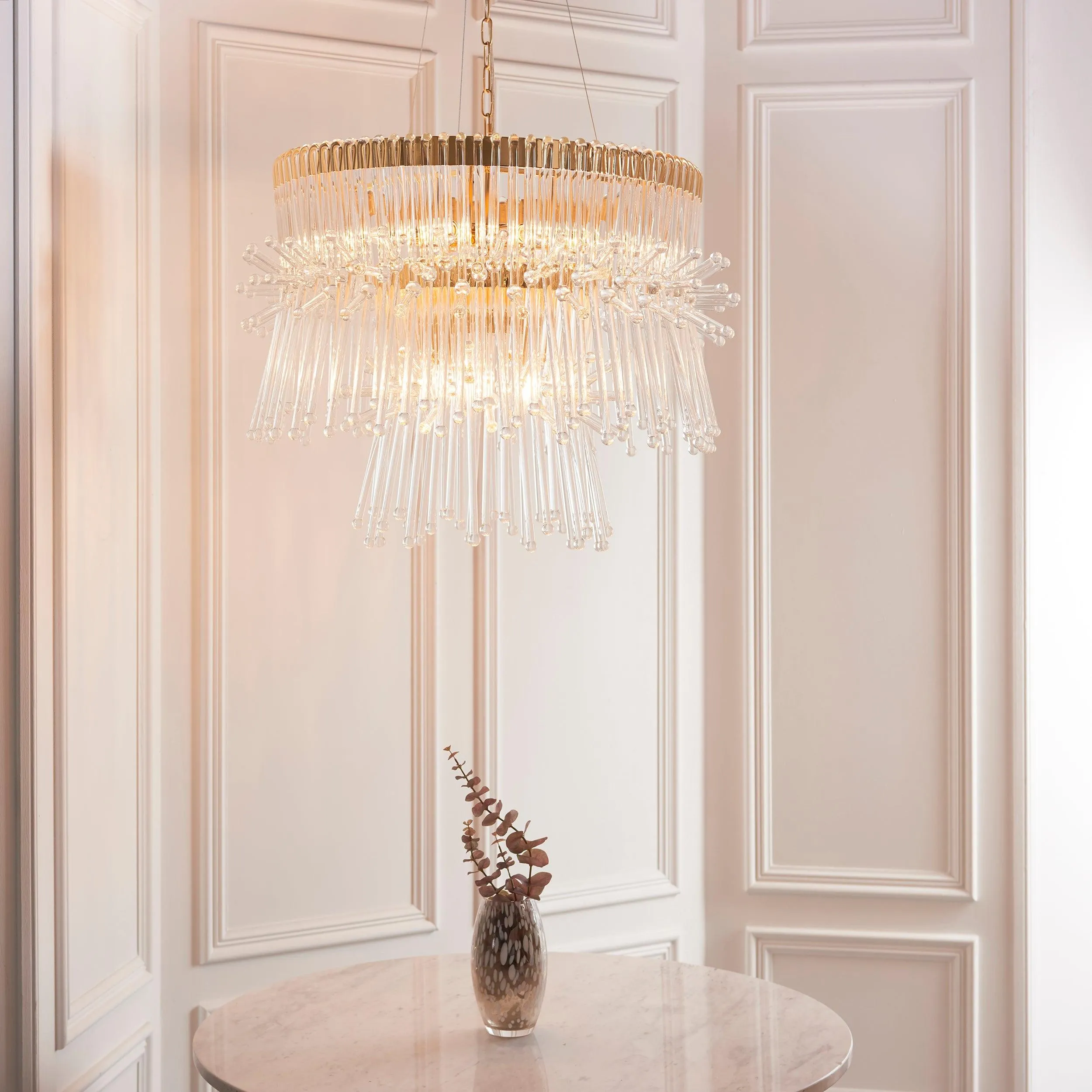Baronial XL 8 Light Gold Ceiling Pendant With Glass Rods