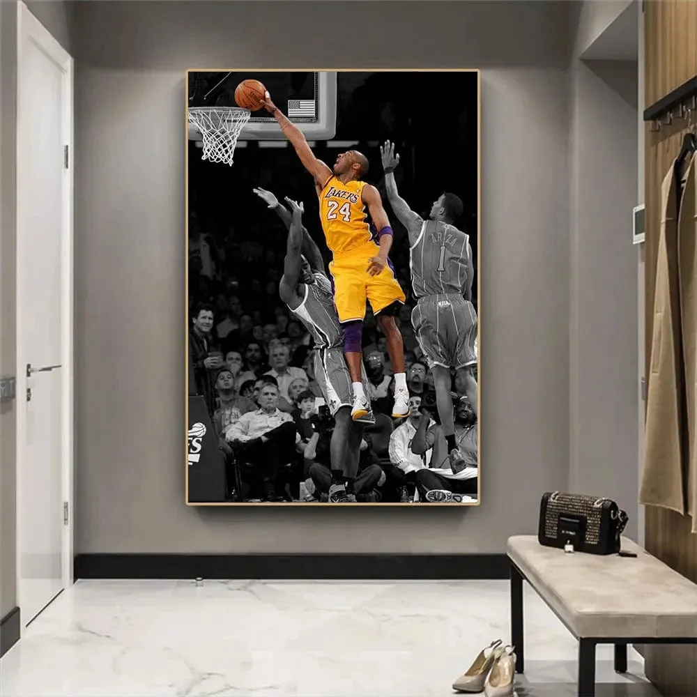 Basketball Stars Canvas Artwork Prints Kobe James Jordan Modern Wall Art