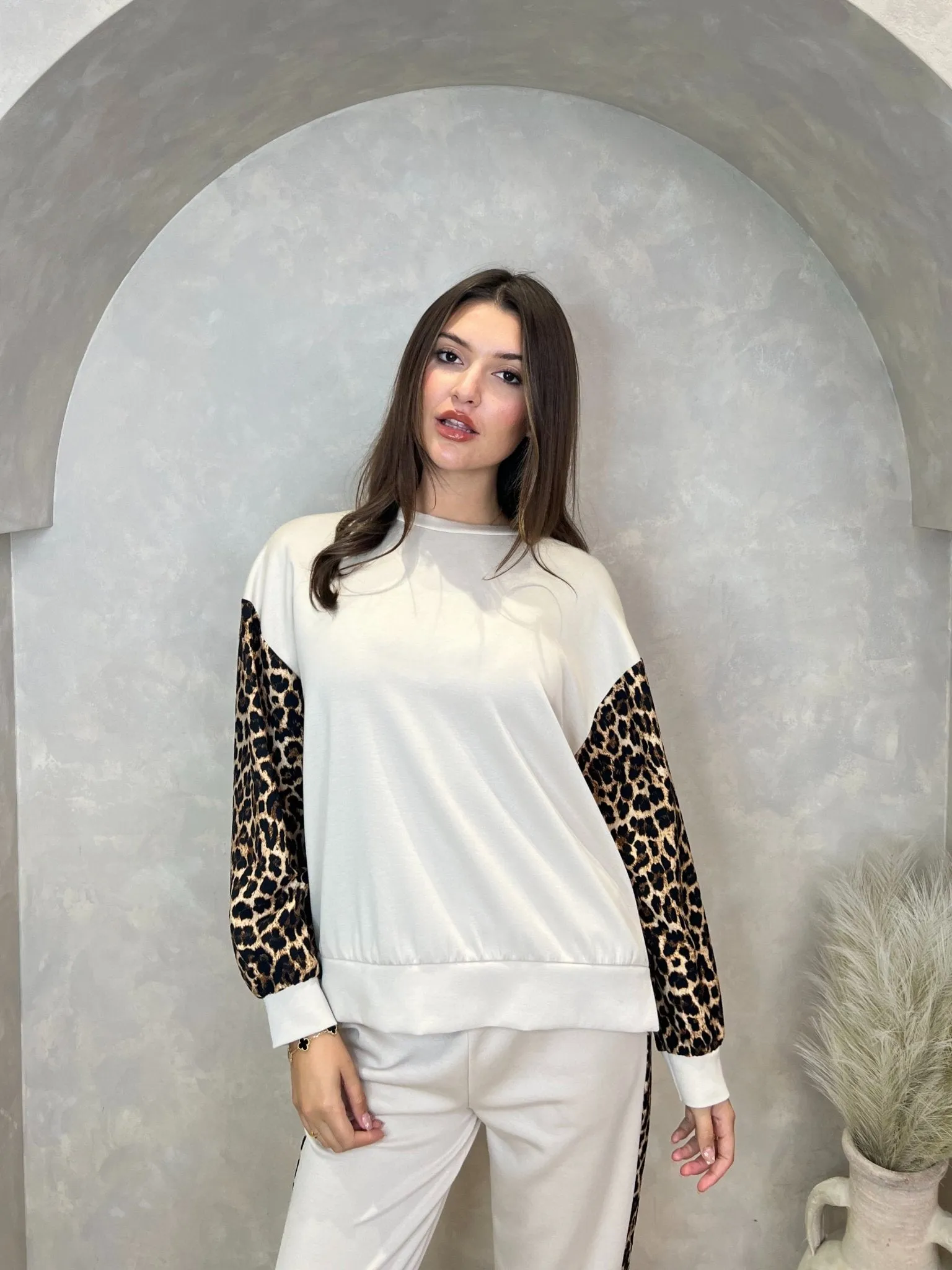Beige Leopard Print Oversize Sweatshirt