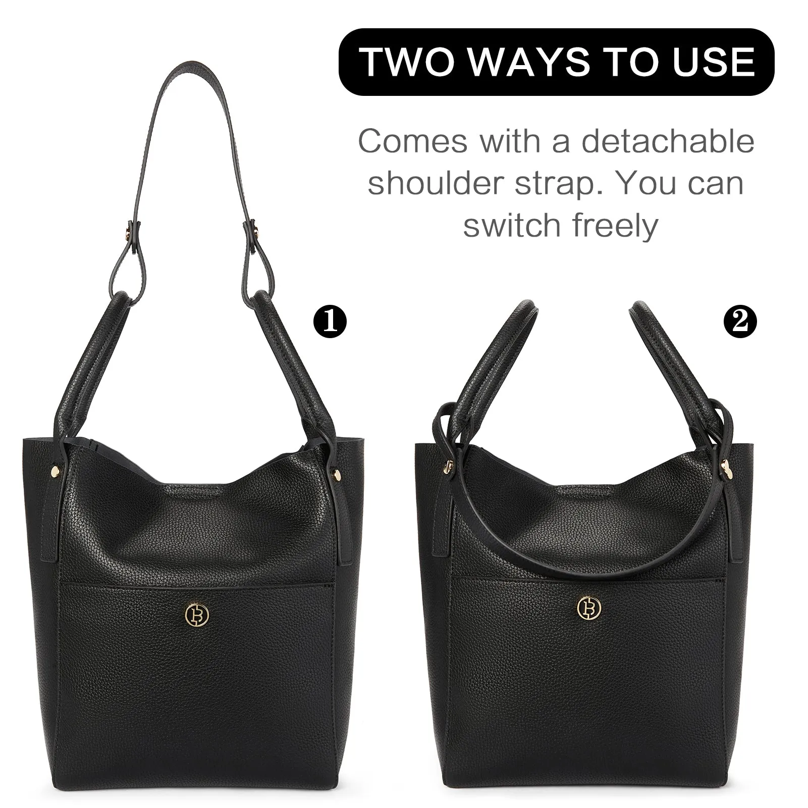 BOSTANTEN Women Handbags Leather Purses Designer Hobo Bucket Tote Bags with Zipper Pouch
