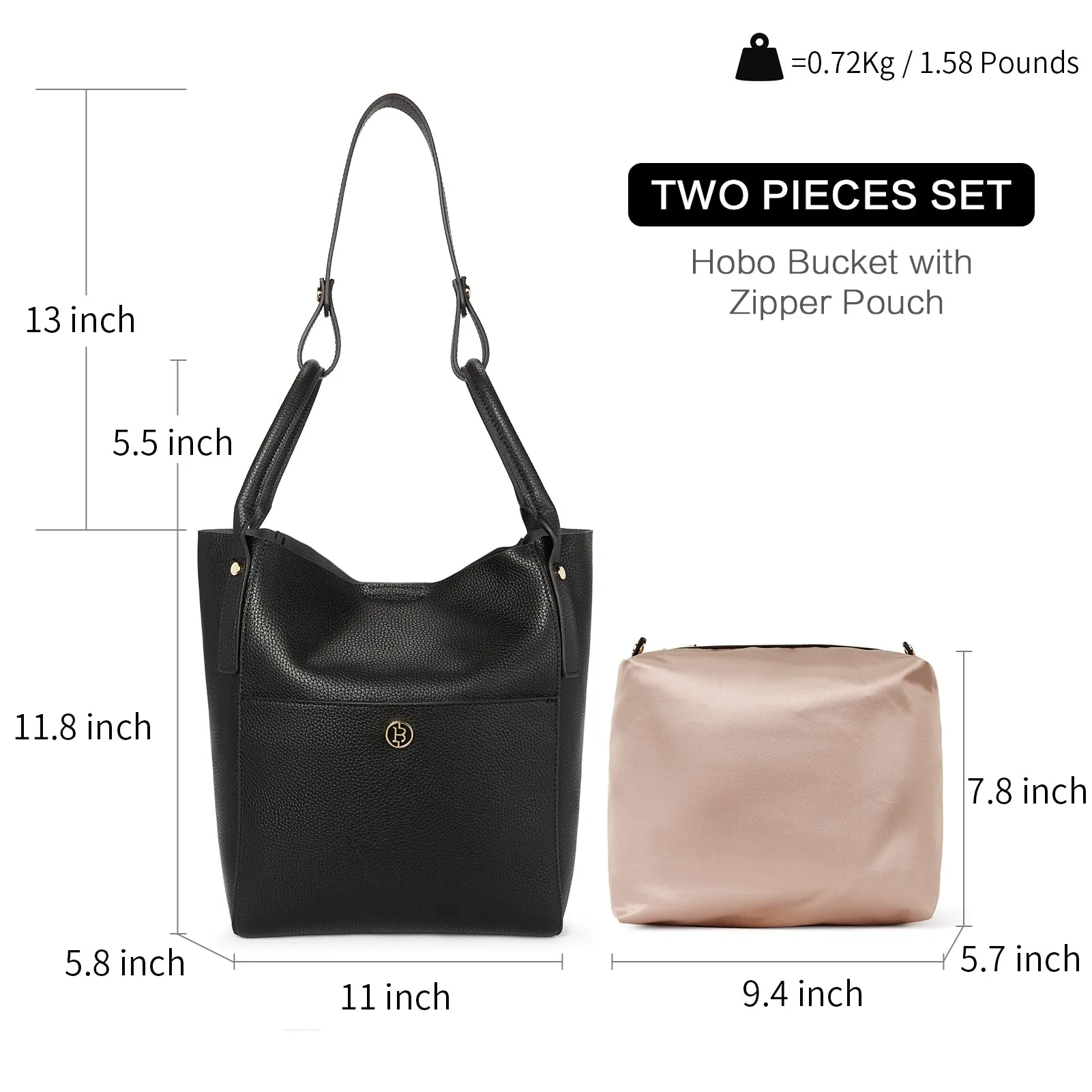 BOSTANTEN Women Handbags Leather Purses Designer Hobo Bucket Tote Bags with Zipper Pouch