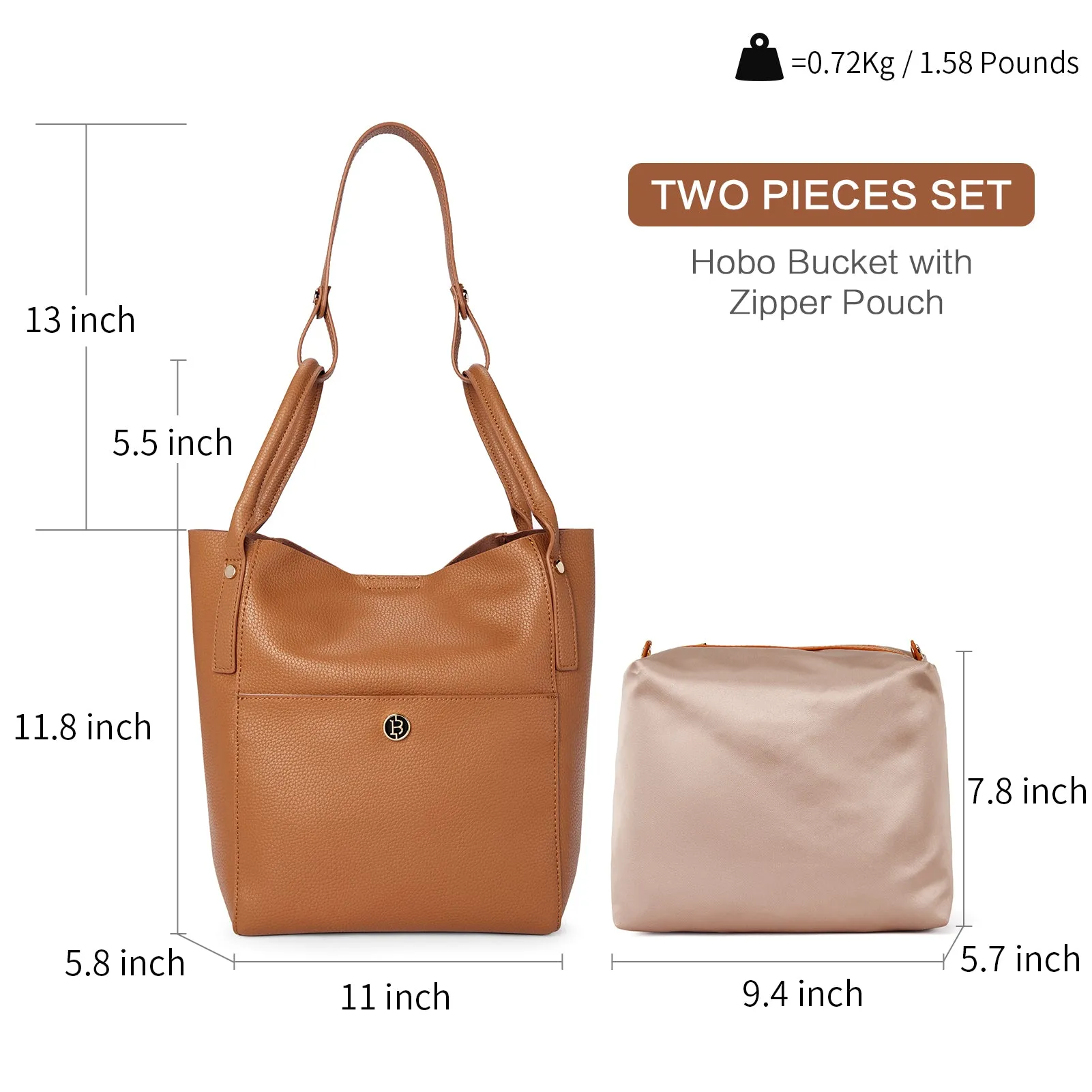 BOSTANTEN Women Handbags Leather Purses Designer Hobo Bucket Tote Bags with Zipper Pouch
