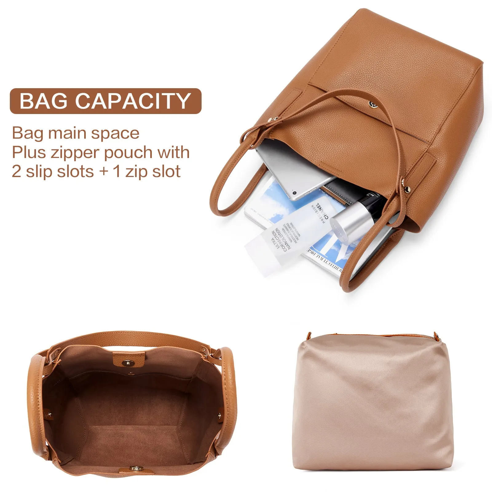 BOSTANTEN Women Handbags Leather Purses Designer Hobo Bucket Tote Bags with Zipper Pouch