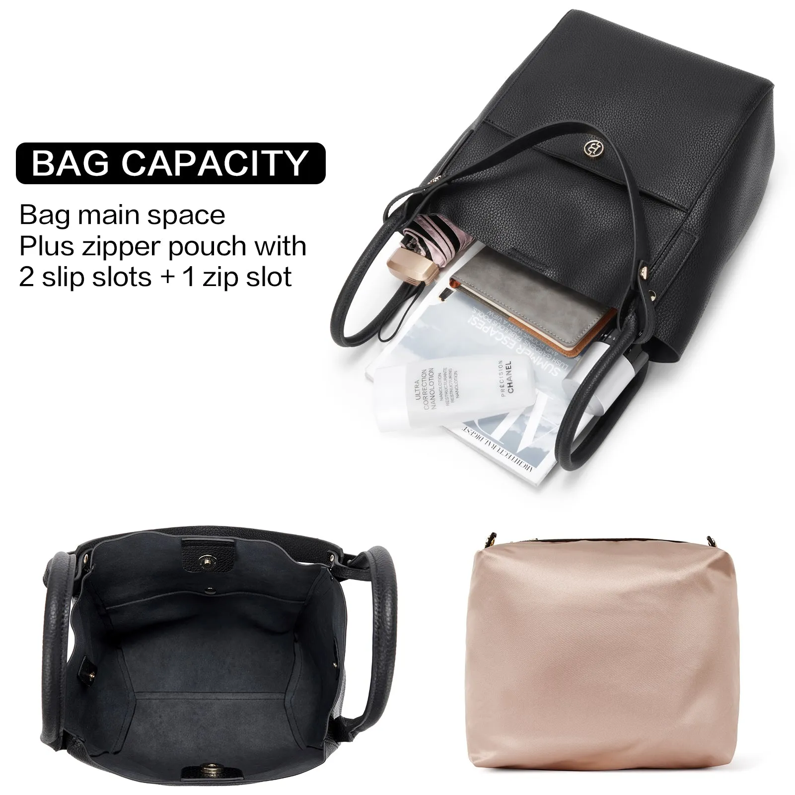 BOSTANTEN Women Handbags Leather Purses Designer Hobo Bucket Tote Bags with Zipper Pouch