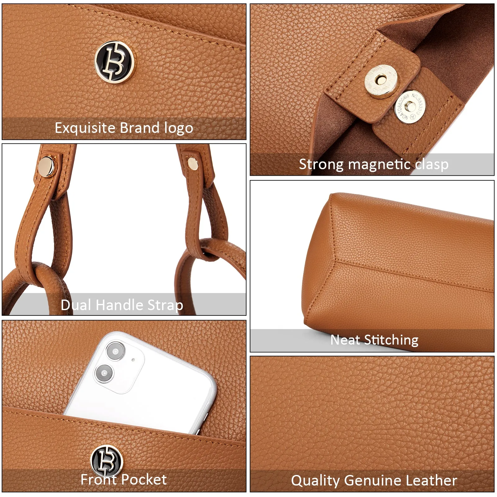 BOSTANTEN Women Handbags Leather Purses Designer Hobo Bucket Tote Bags with Zipper Pouch