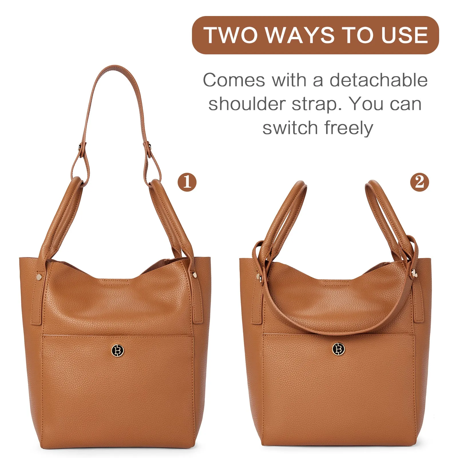 BOSTANTEN Women Handbags Leather Purses Designer Hobo Bucket Tote Bags with Zipper Pouch