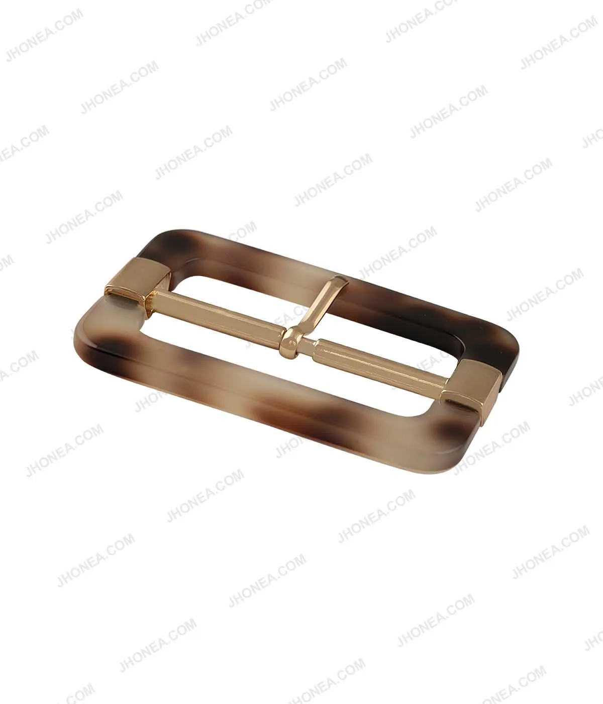 Brown Shaded Rectangle Frame Shiny Gold Belt Buckle