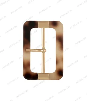 Brown Shaded Rectangle Frame Shiny Gold Belt Buckle