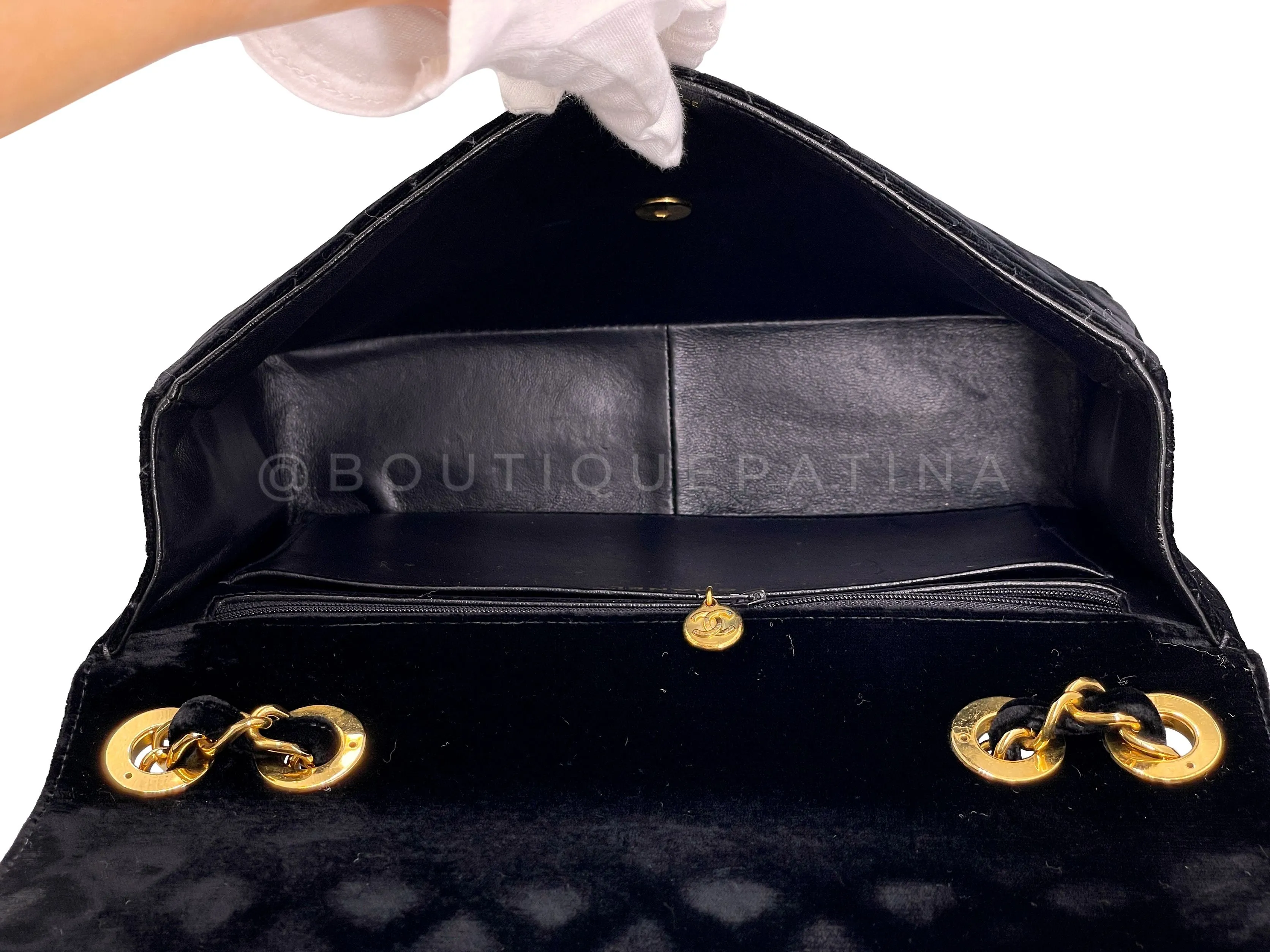 Chanel 1995 Vintage Black Velvet Jumbo Classic Flap Bag 24k GHW