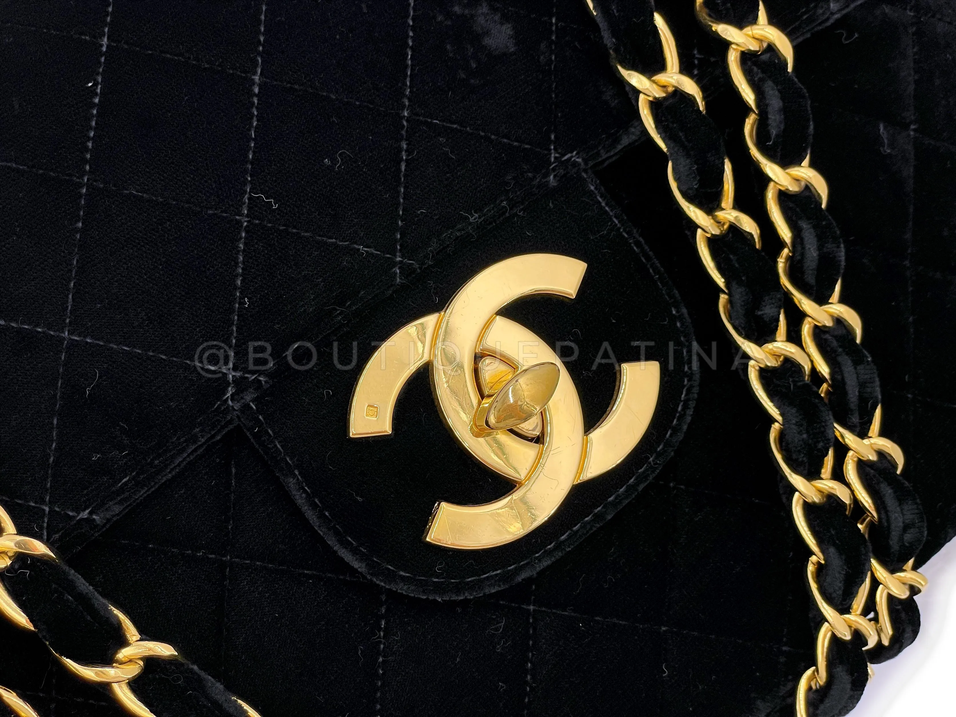 Chanel 1995 Vintage Black Velvet Jumbo Classic Flap Bag 24k GHW