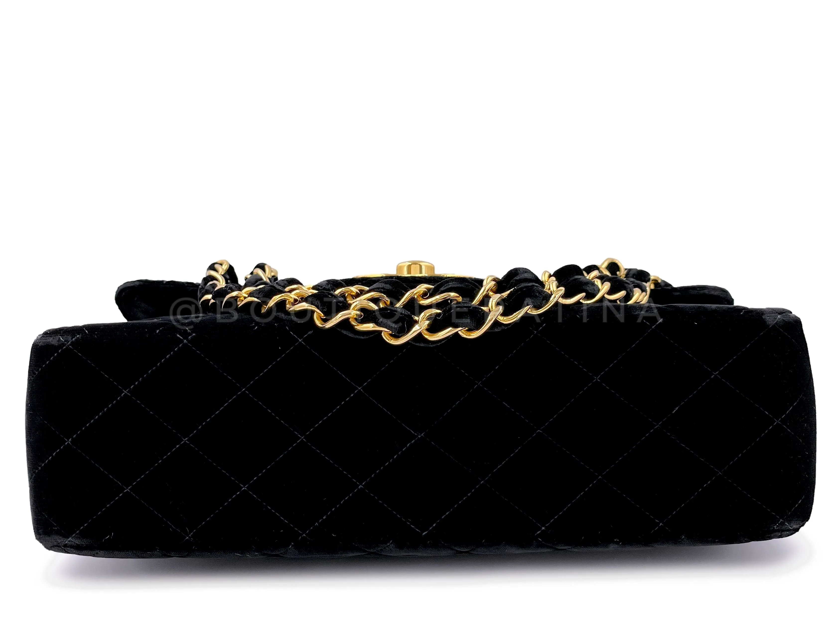 Chanel 1995 Vintage Black Velvet Jumbo Classic Flap Bag 24k GHW
