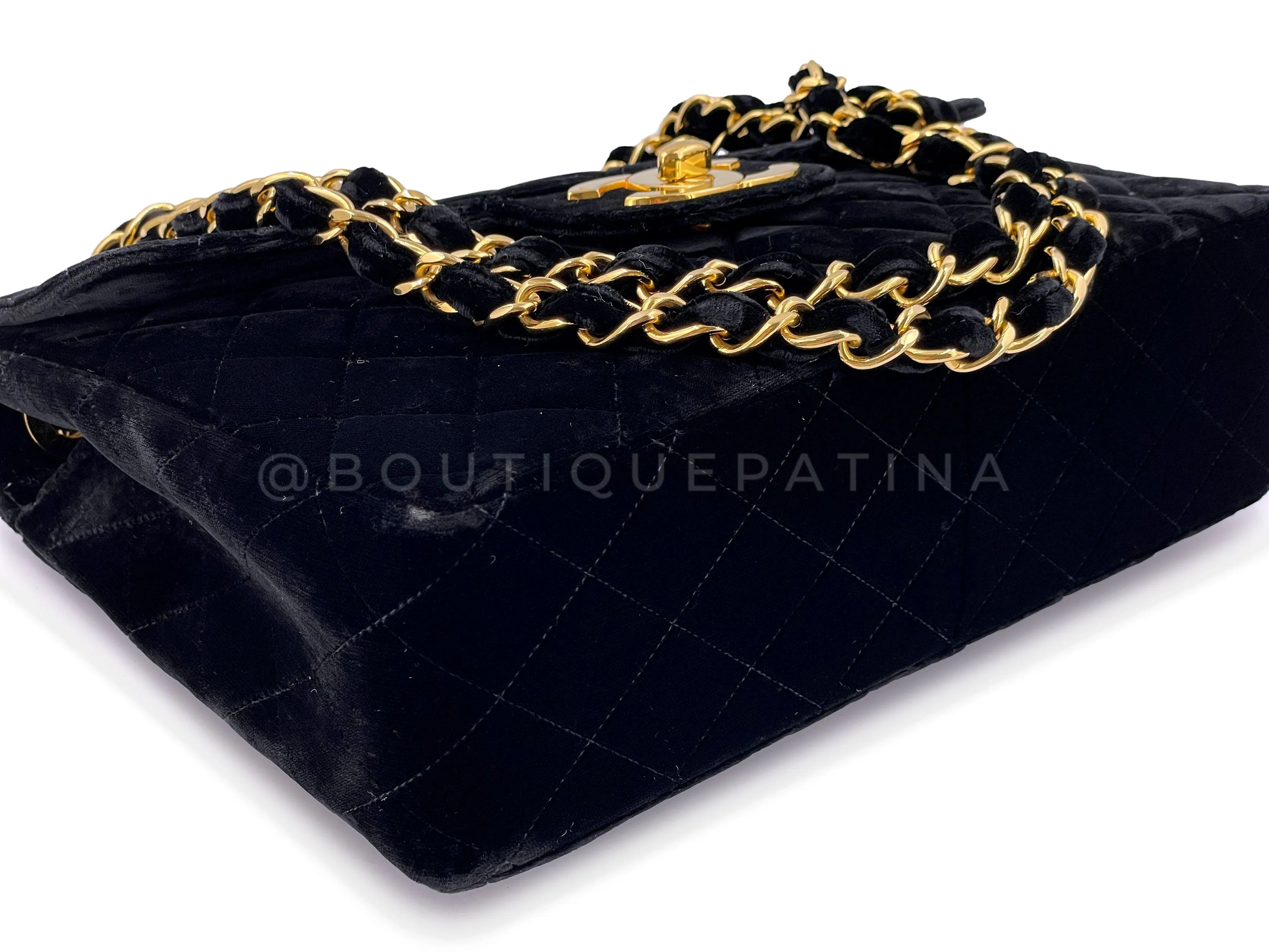 Chanel 1995 Vintage Black Velvet Jumbo Classic Flap Bag 24k GHW