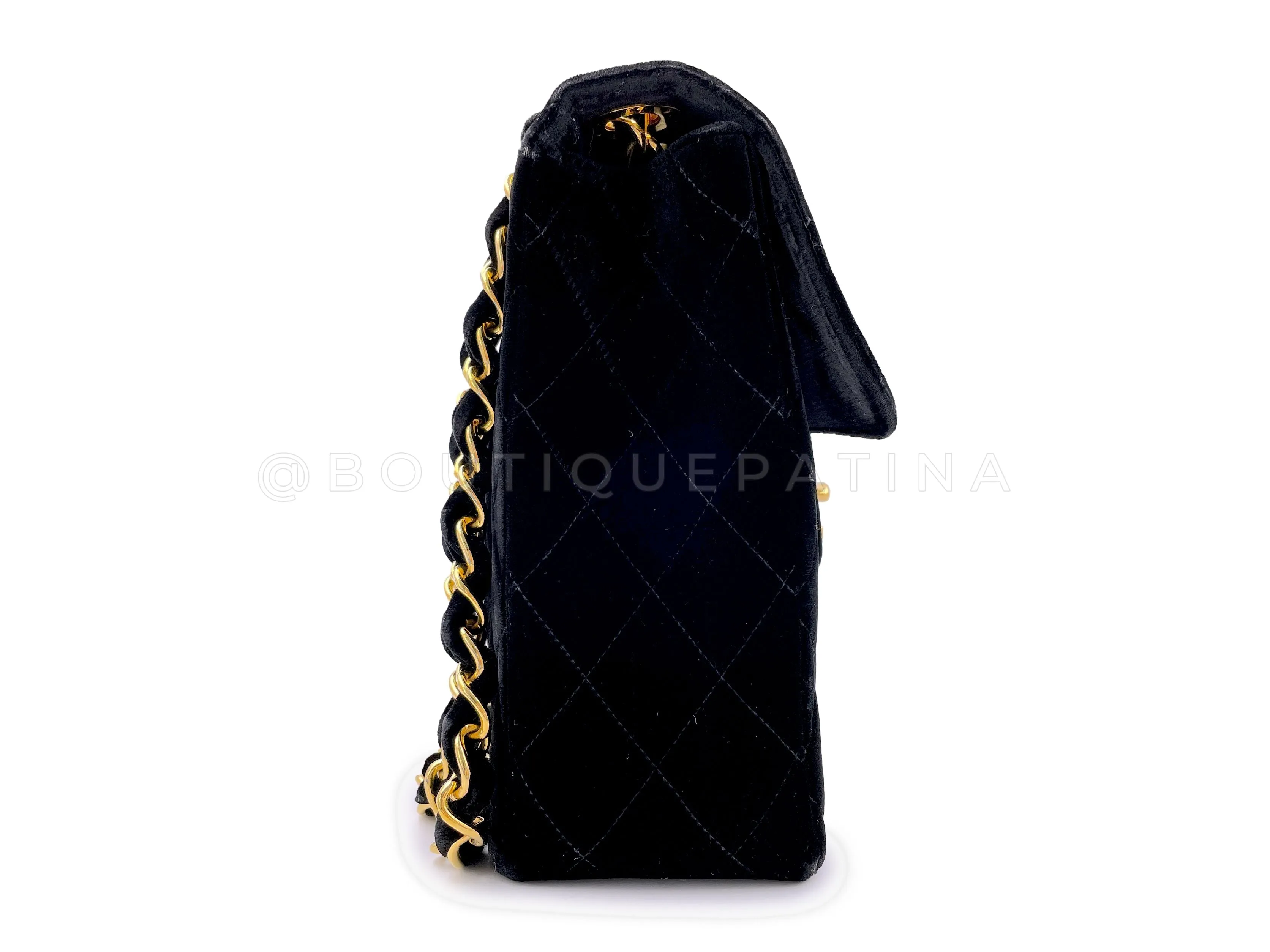 Chanel 1995 Vintage Black Velvet Jumbo Classic Flap Bag 24k GHW
