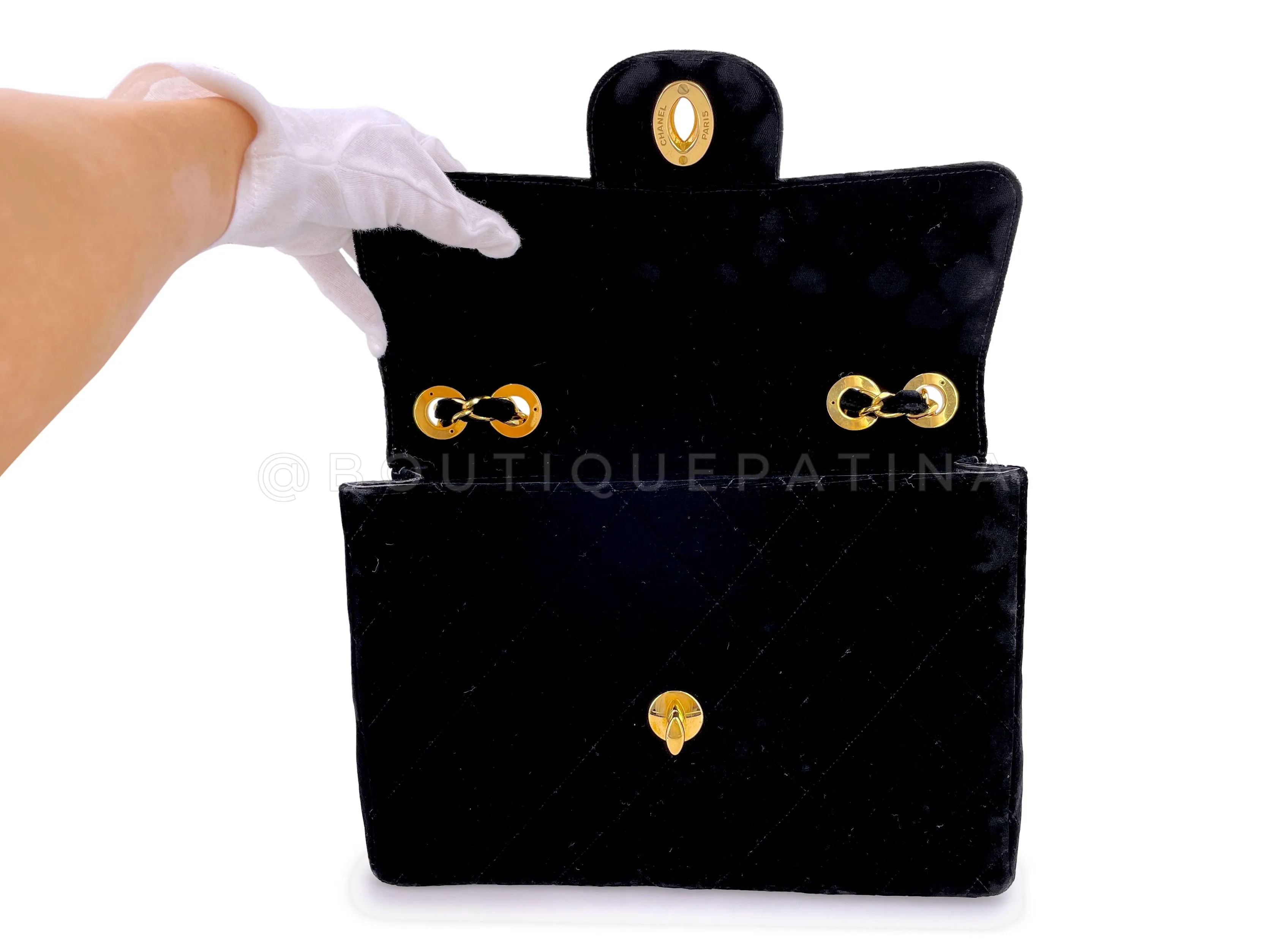 Chanel 1995 Vintage Black Velvet Jumbo Classic Flap Bag 24k GHW
