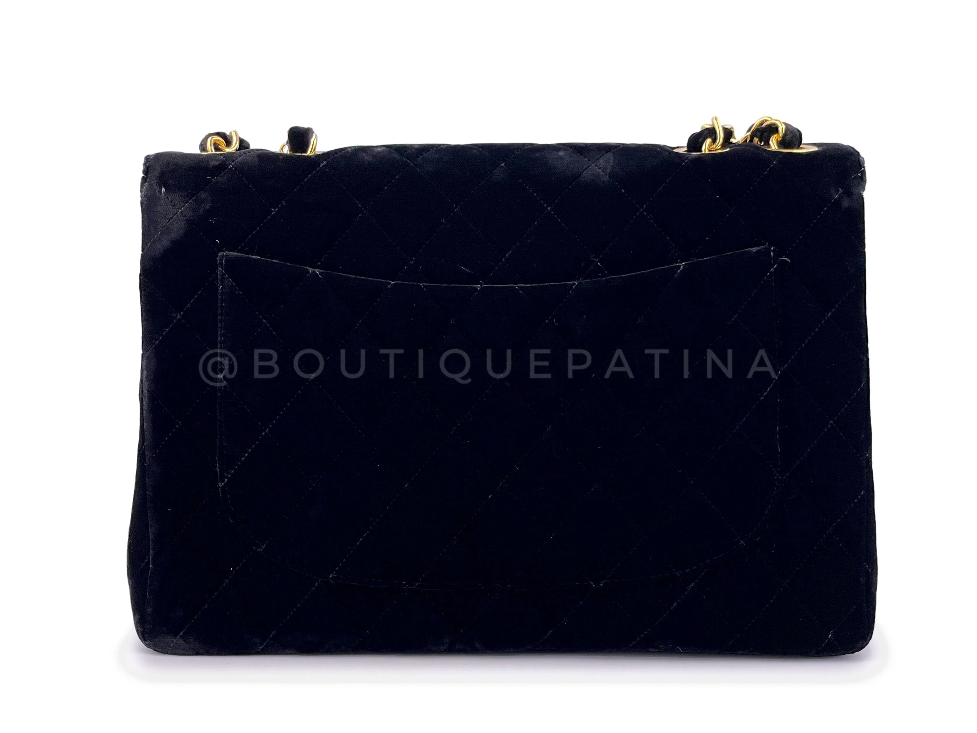 Chanel 1995 Vintage Black Velvet Jumbo Classic Flap Bag 24k GHW
