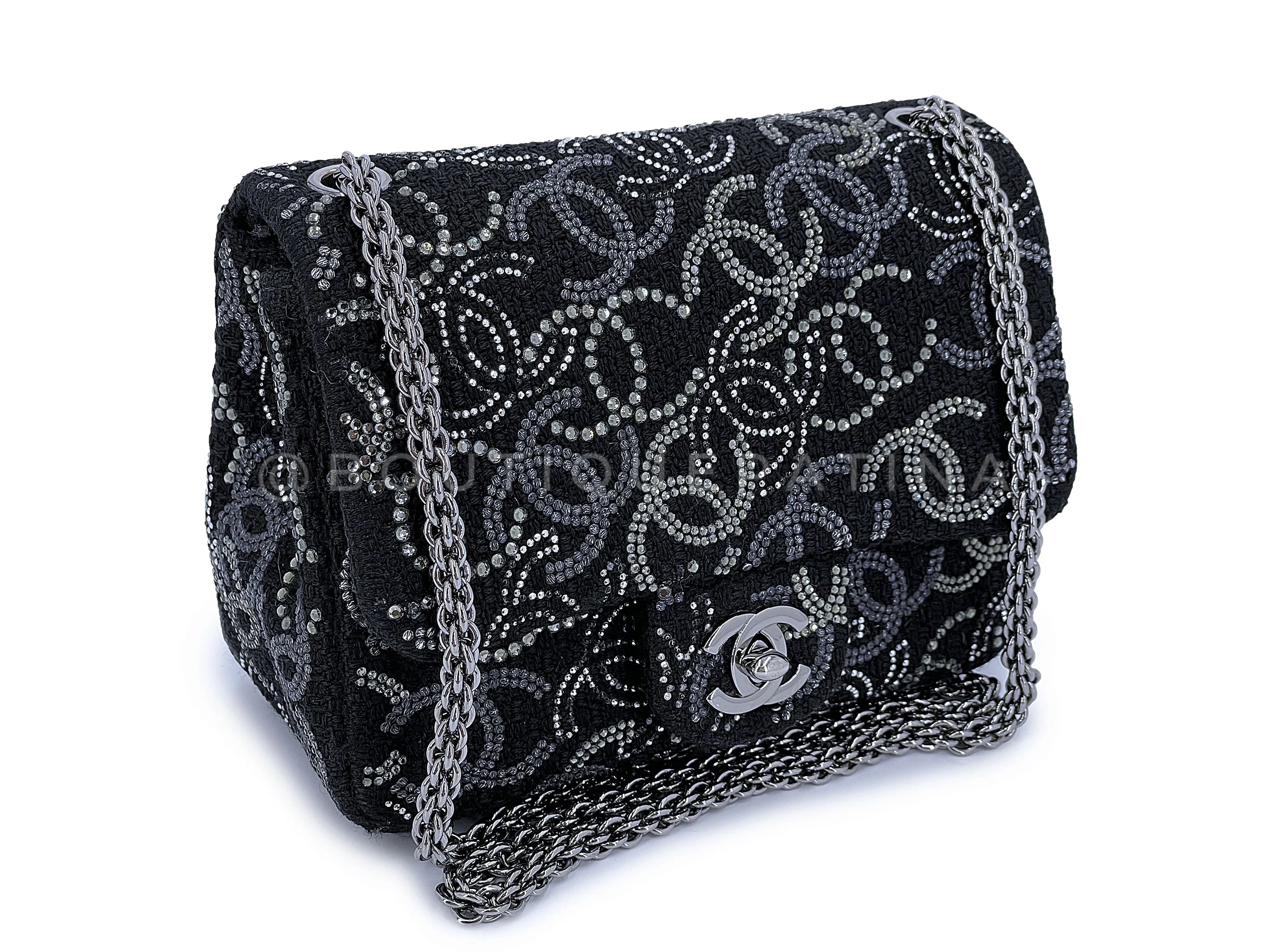 Chanel 2010 Black Paris-Shanghai Pudong Crystals Mini Flap Bag RHW