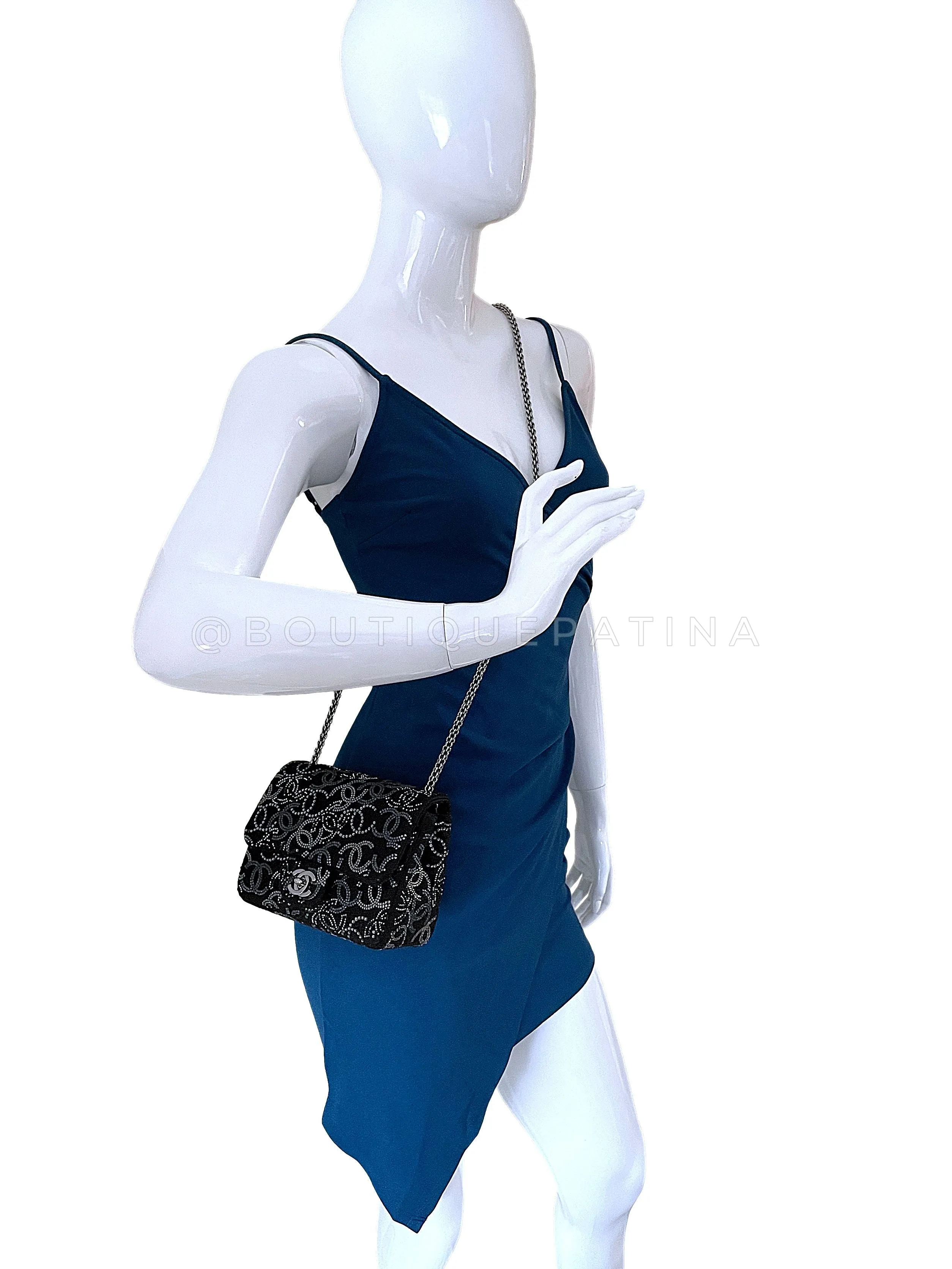Chanel 2010 Black Paris-Shanghai Pudong Crystals Mini Flap Bag RHW