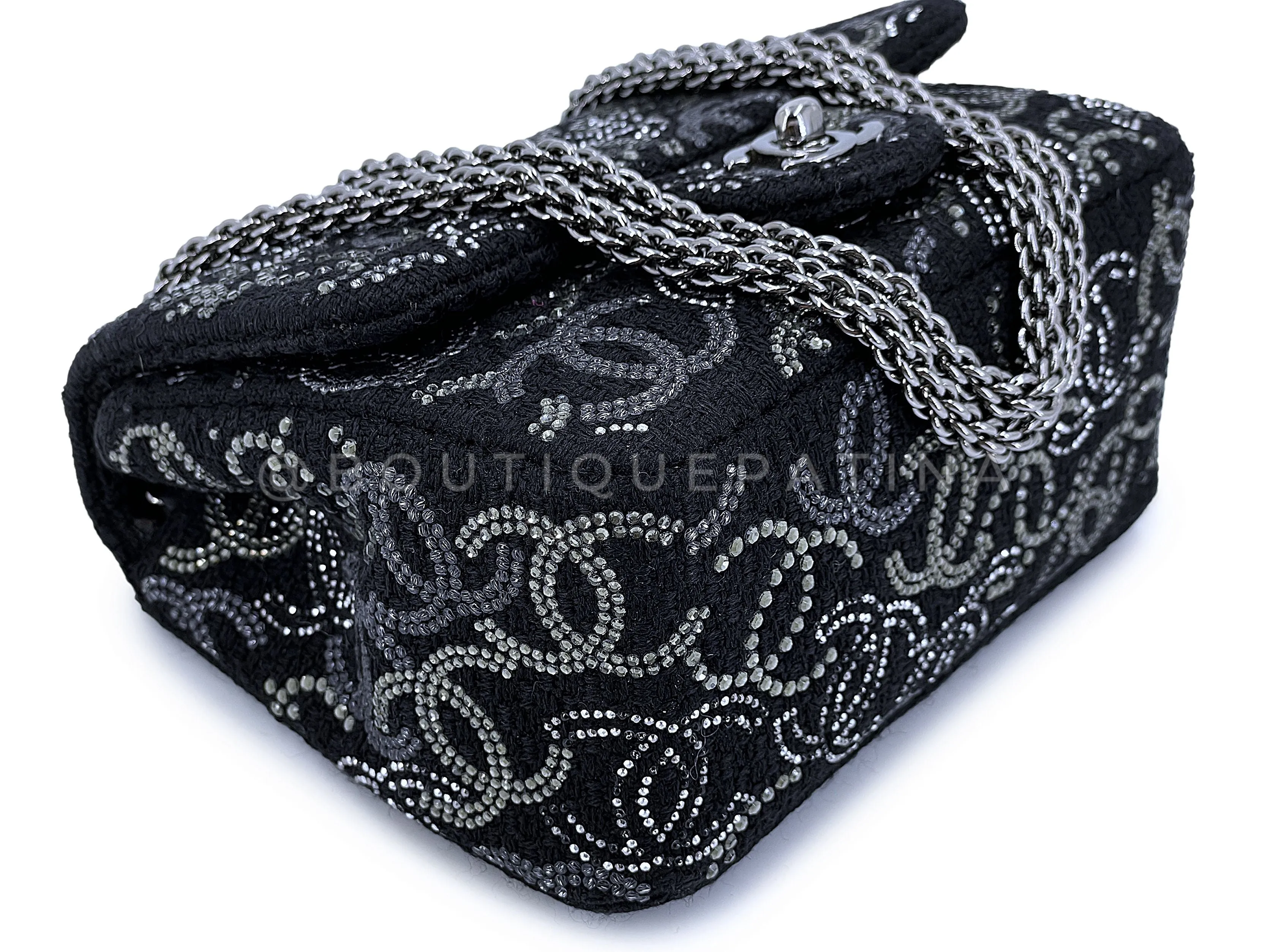 Chanel 2010 Black Paris-Shanghai Pudong Crystals Mini Flap Bag RHW