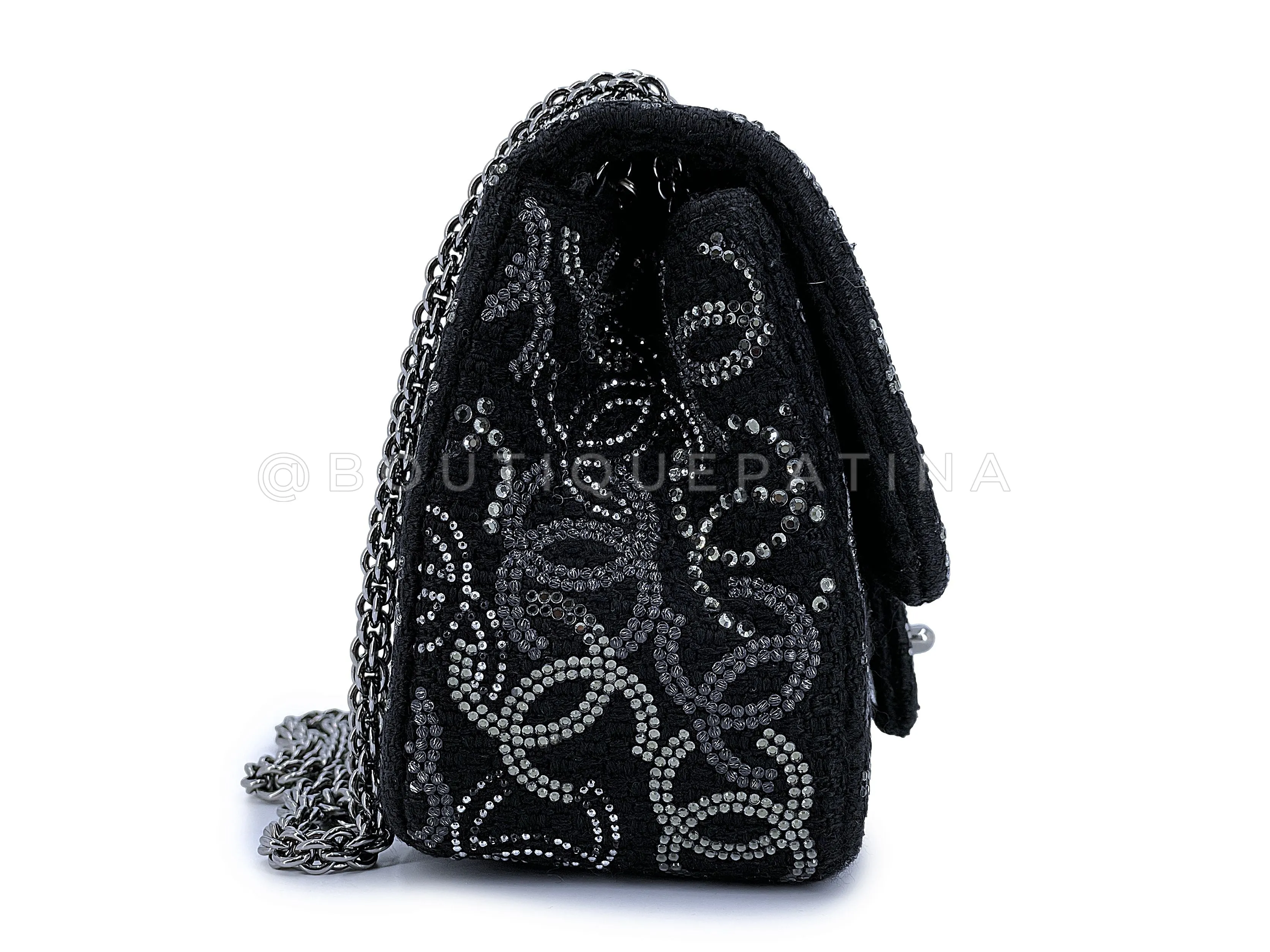 Chanel 2010 Black Paris-Shanghai Pudong Crystals Mini Flap Bag RHW