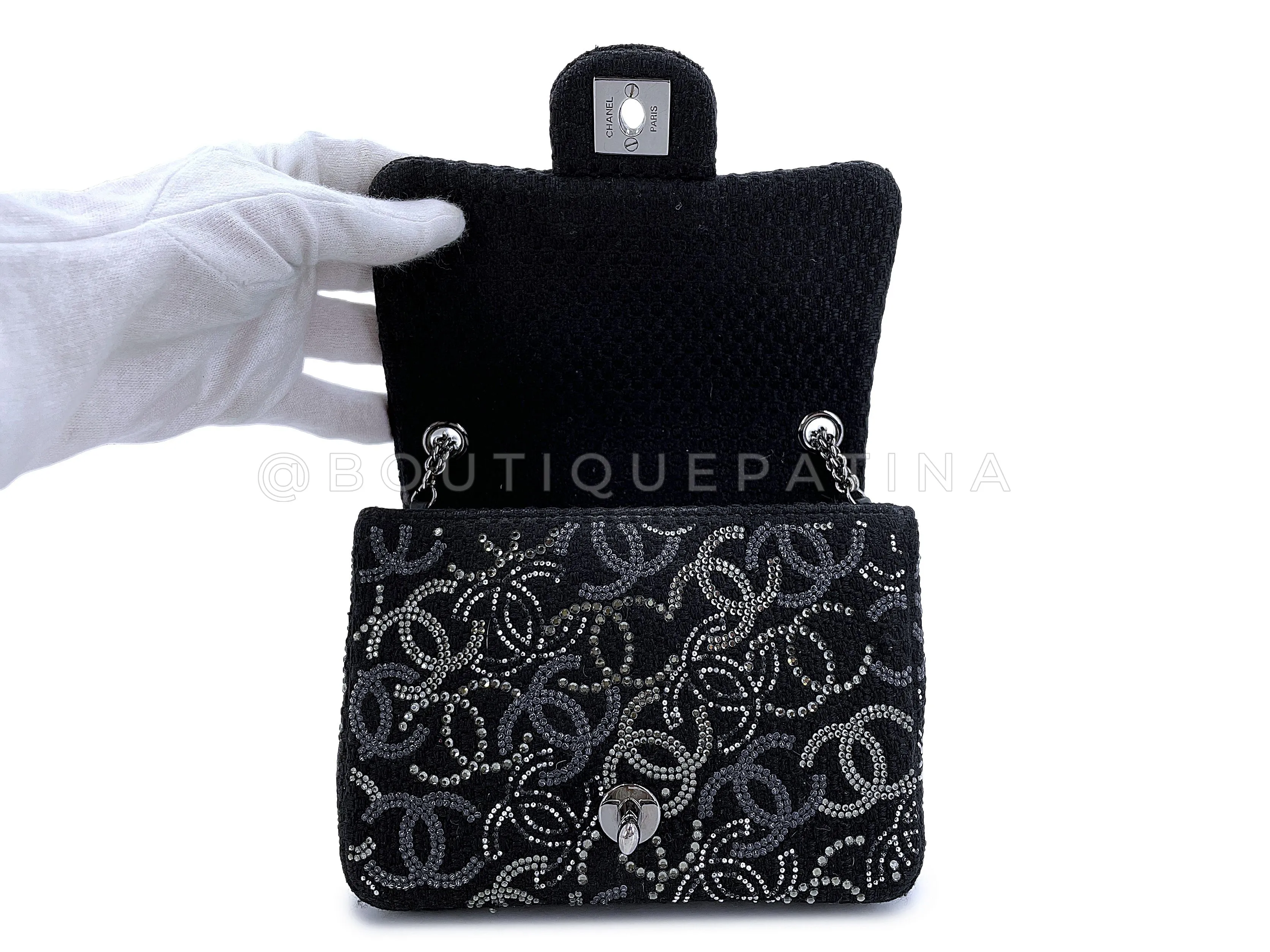 Chanel 2010 Black Paris-Shanghai Pudong Crystals Mini Flap Bag RHW