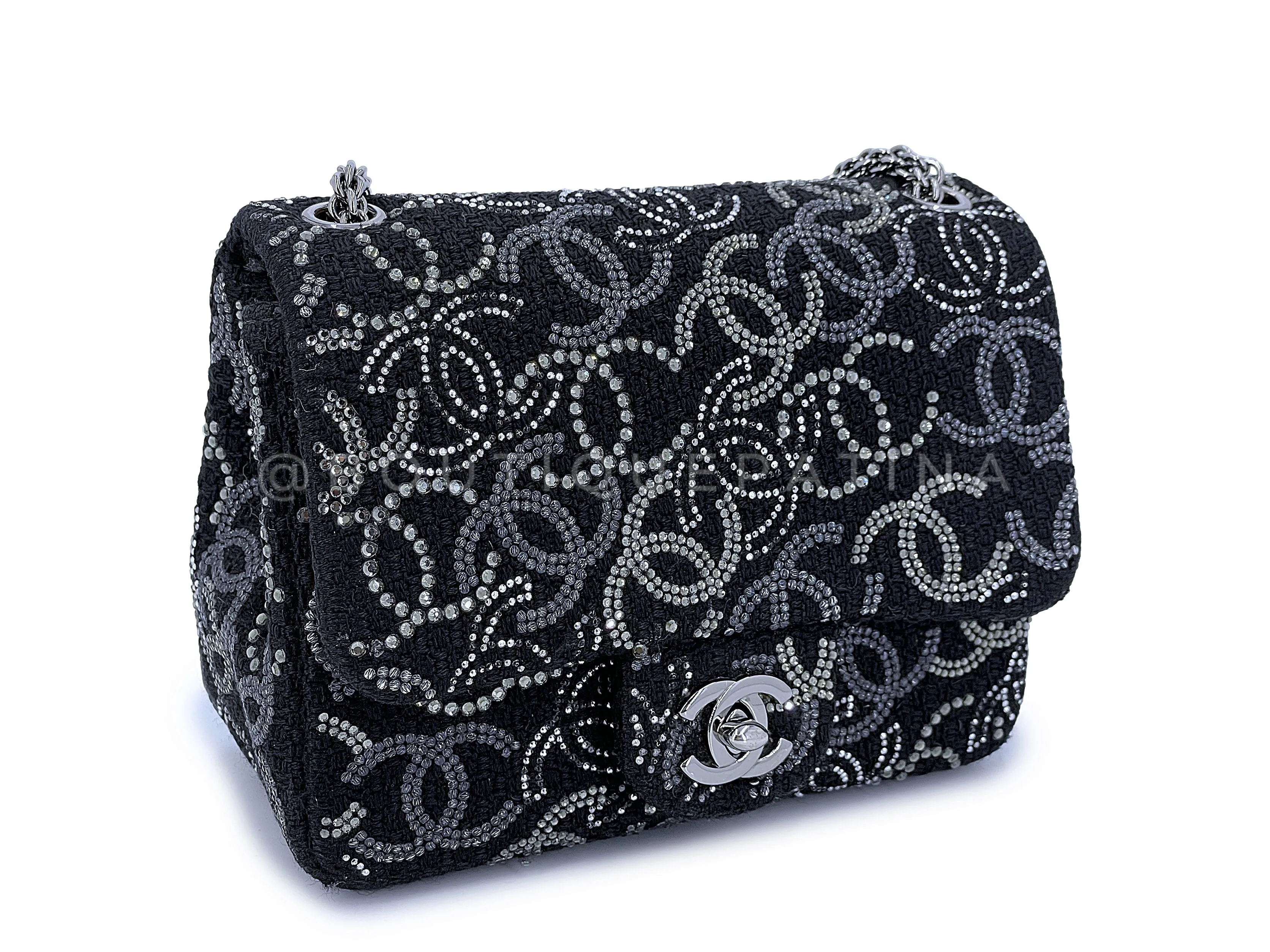 Chanel 2010 Black Paris-Shanghai Pudong Crystals Mini Flap Bag RHW