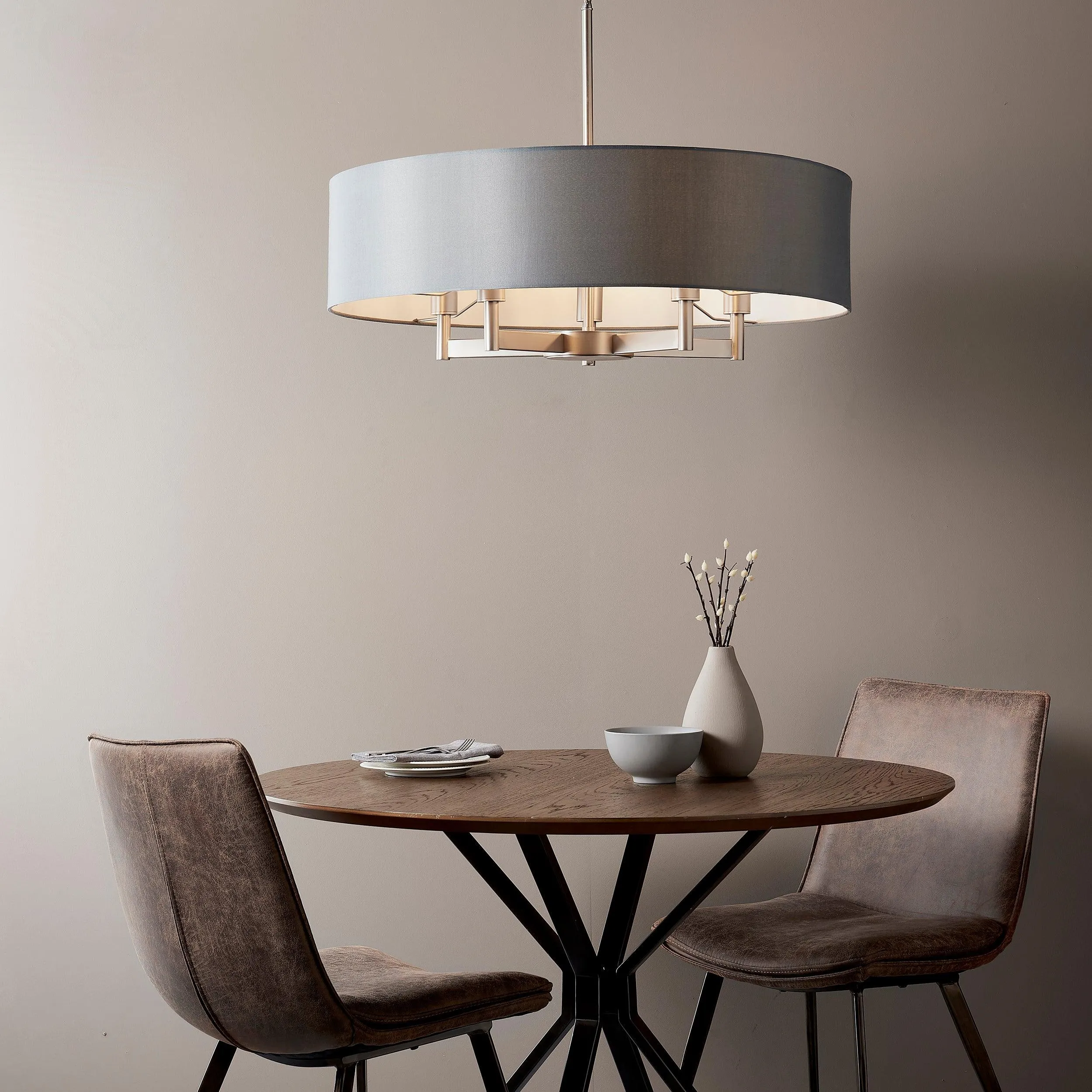 Clere 5 Light Nickel Pendant Ceiling Light - Grey Shade