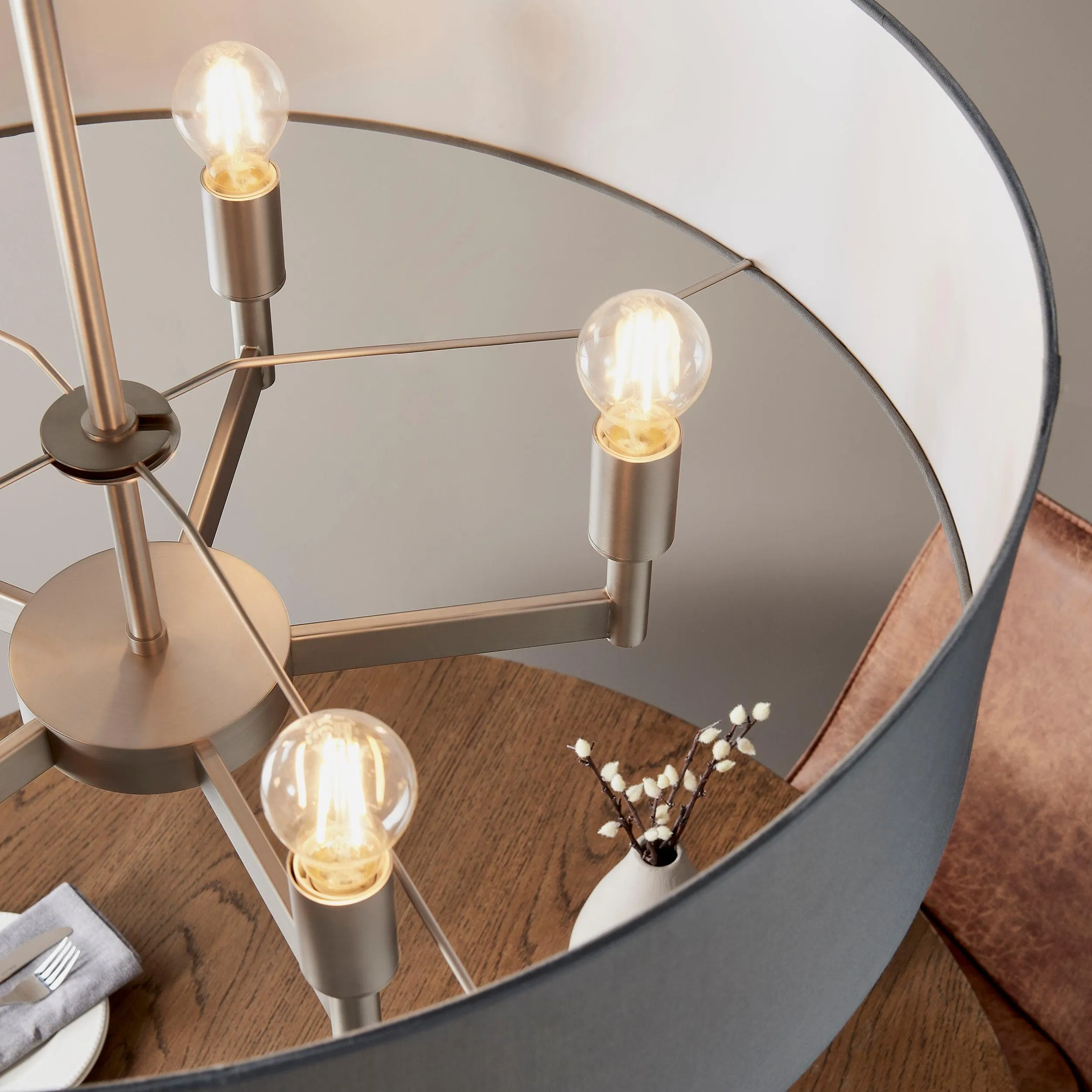 Clere 5 Light Nickel Pendant Ceiling Light - Grey Shade