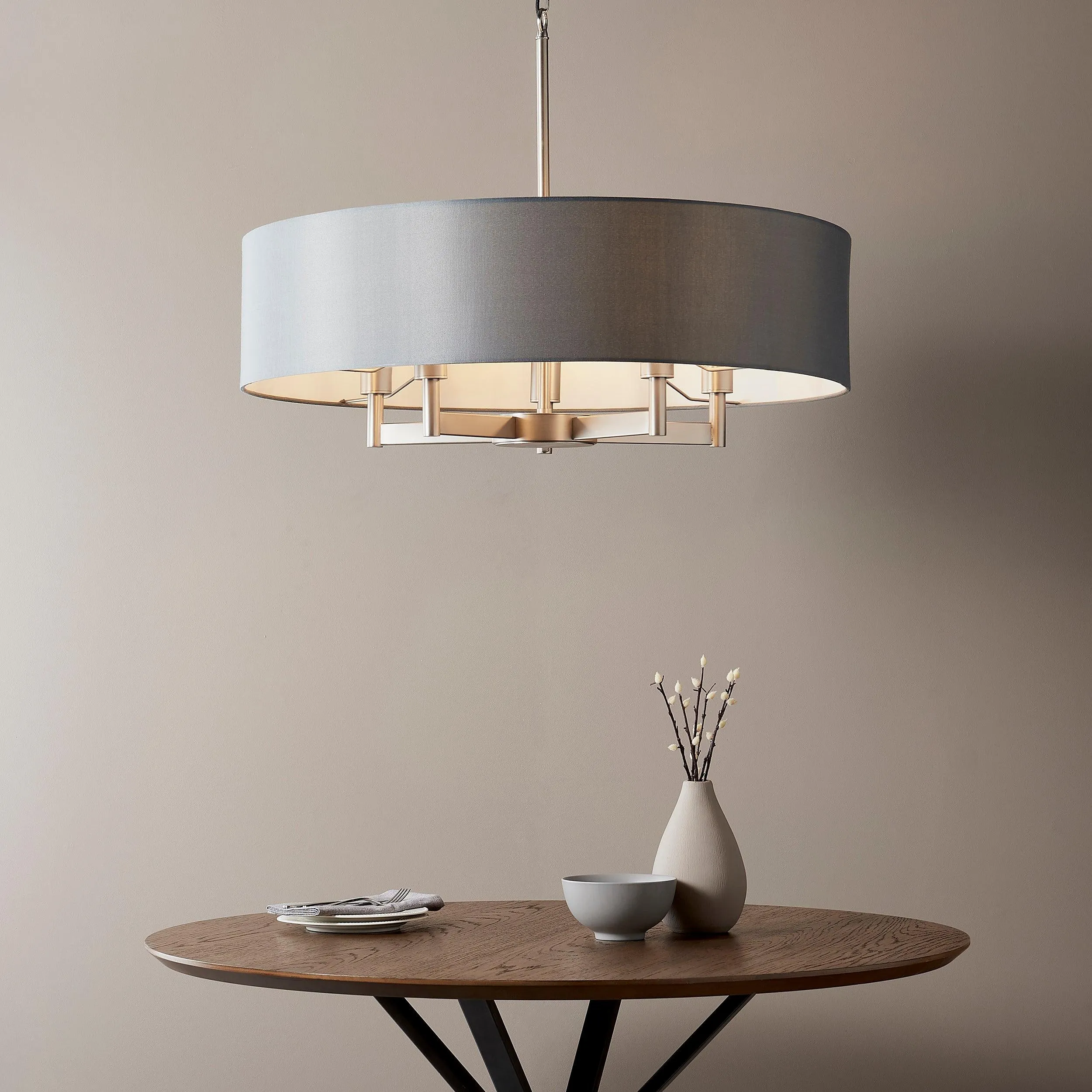 Clere 5 Light Nickel Pendant Ceiling Light - Grey Shade