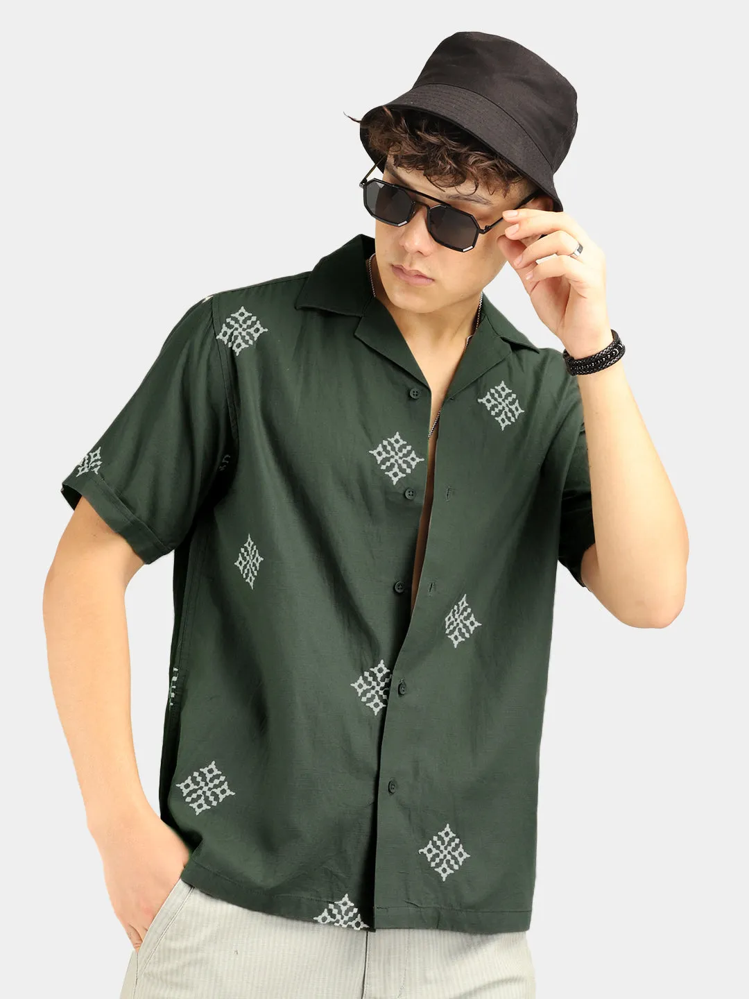 Contrast Green Half Sleeves Shirt
