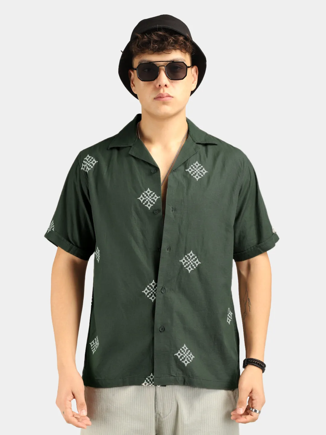 Contrast Green Half Sleeves Shirt