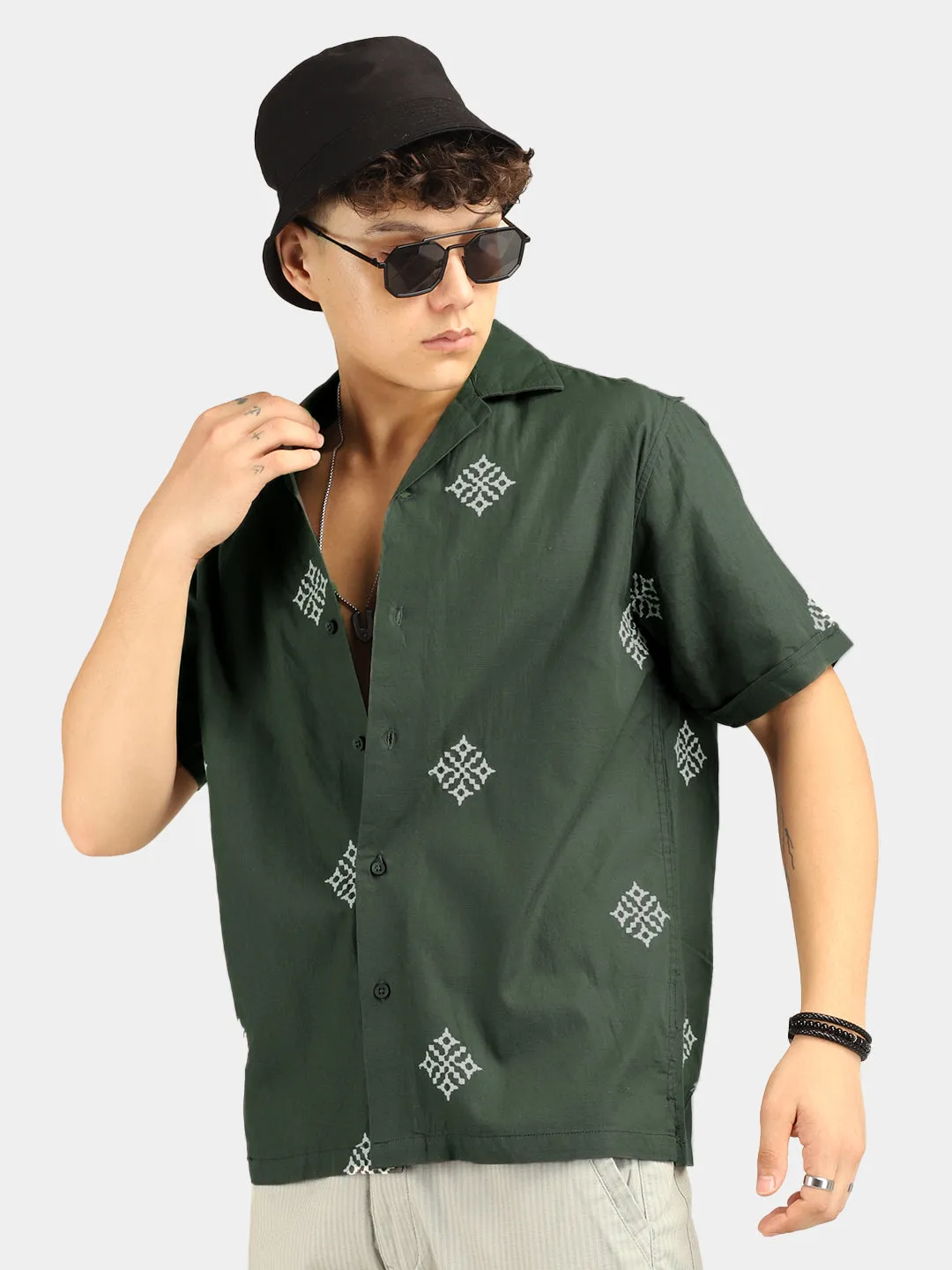 Contrast Green Half Sleeves Shirt