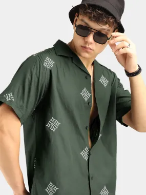 Contrast Green Half Sleeves Shirt
